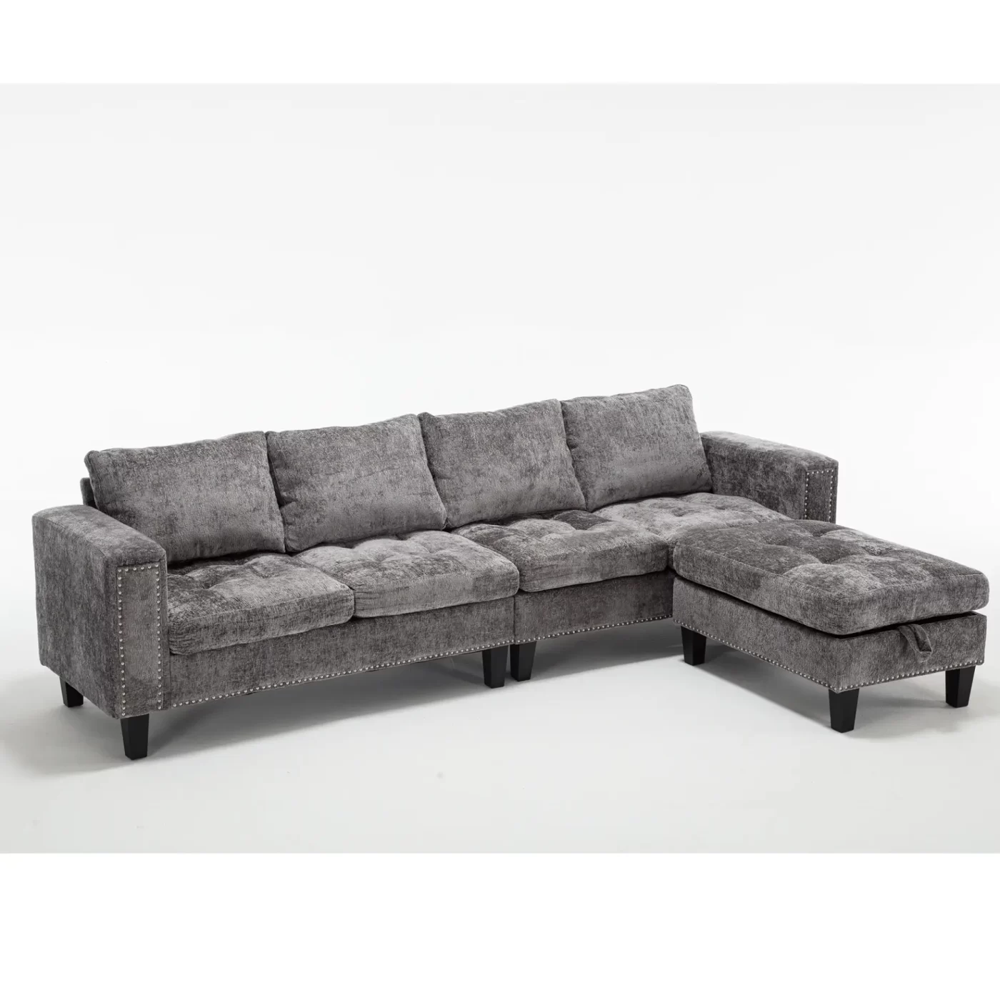 5 Seat Modular Sofa,with Storage Ottoman, Convertible Sectional Sofa, L Shaped Couch , Reversible Chaise ,Riveted sofa,Chenille, Gray