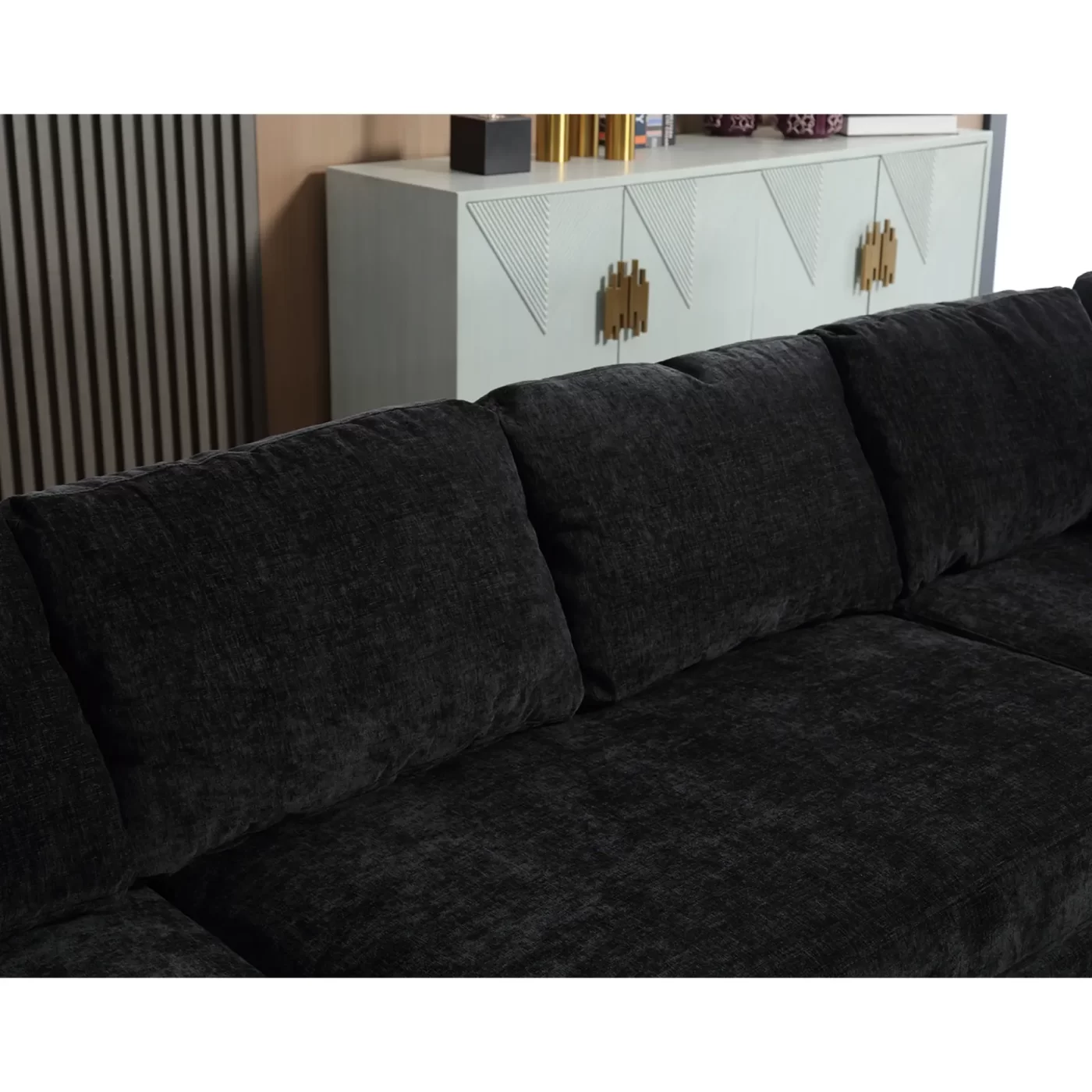 110.75" Sectional Sofa,Oversized modular sofa,Chaise Storage, Modern U Shaped Couch , Upholstered Sofas,Chenille,Crystal button , Living Room, Apartment, Black