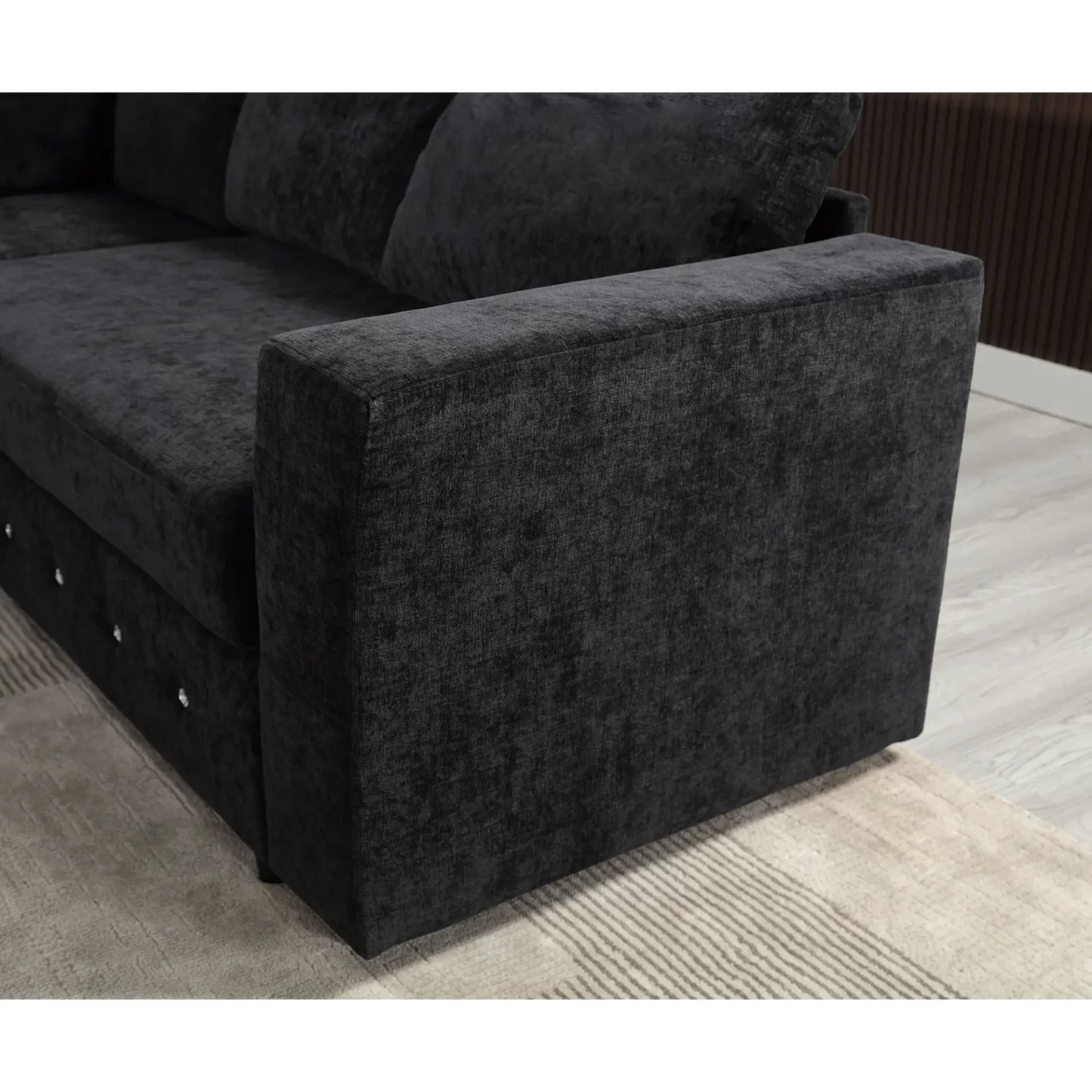 110.75" Sectional Sofa,Oversized modular sofa,Chaise Storage, Modern U Shaped Couch , Upholstered Sofas,Chenille,Crystal button , Living Room, Apartment, Black