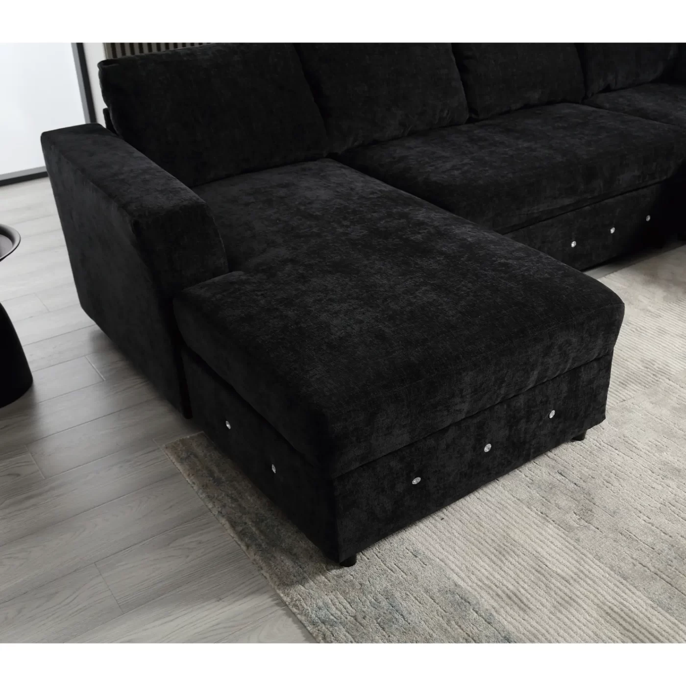 110.75" Sectional Sofa,Oversized modular sofa,Chaise Storage, Modern U Shaped Couch , Upholstered Sofas,Chenille,Crystal button , Living Room, Apartment, Black