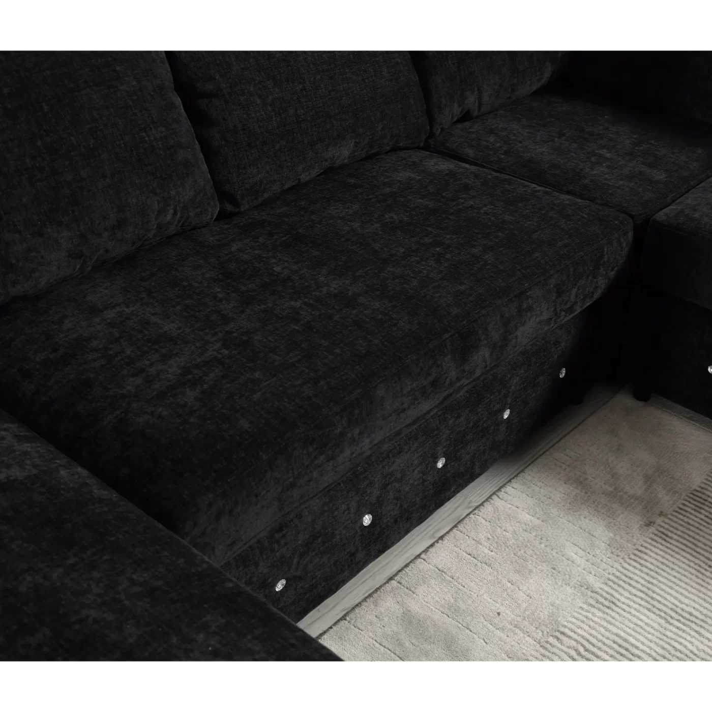 110.75" Sectional Sofa,Oversized modular sofa,Chaise Storage, Modern U Shaped Couch , Upholstered Sofas,Chenille,Crystal button , Living Room, Apartment, Black