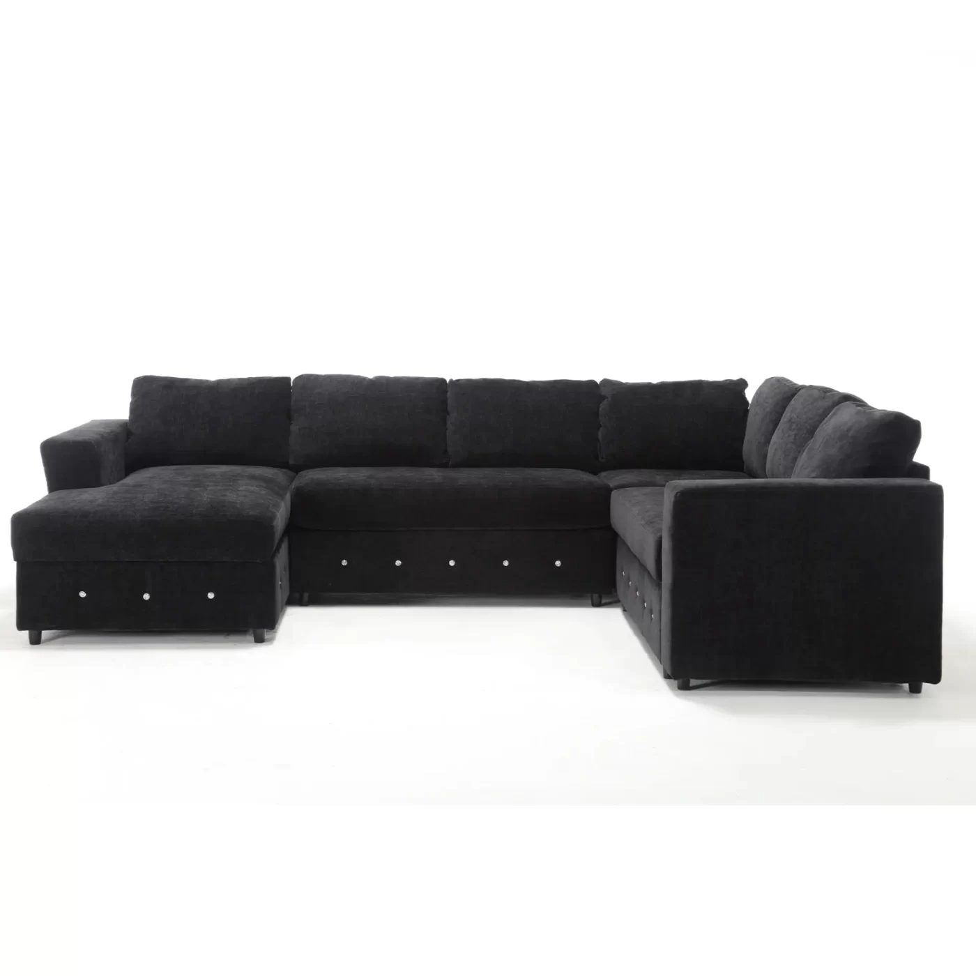 110.75" Sectional Sofa,Oversized modular sofa,Chaise Storage, Modern U Shaped Couch , Upholstered Sofas,Chenille,Crystal button , Living Room, Apartment, Black