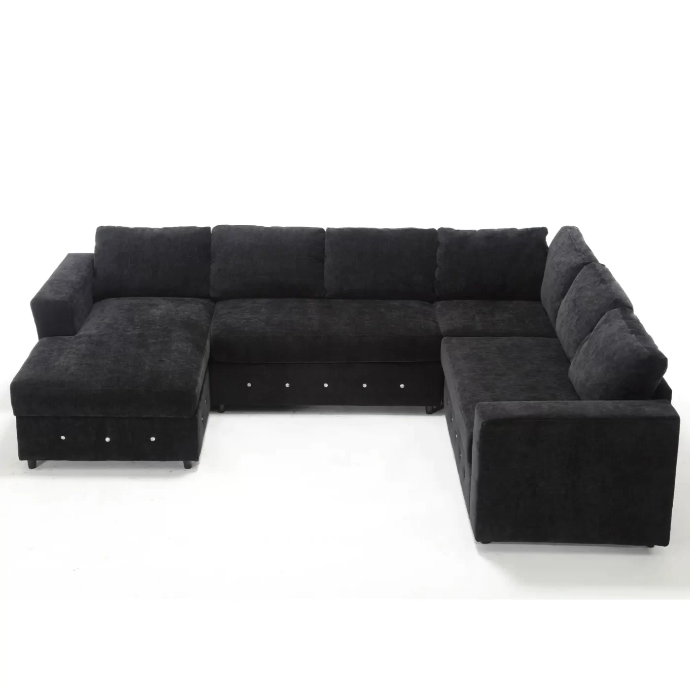 110.75" Sectional Sofa,Oversized modular sofa,Chaise Storage, Modern U Shaped Couch , Upholstered Sofas,Chenille,Crystal button , Living Room, Apartment, Black