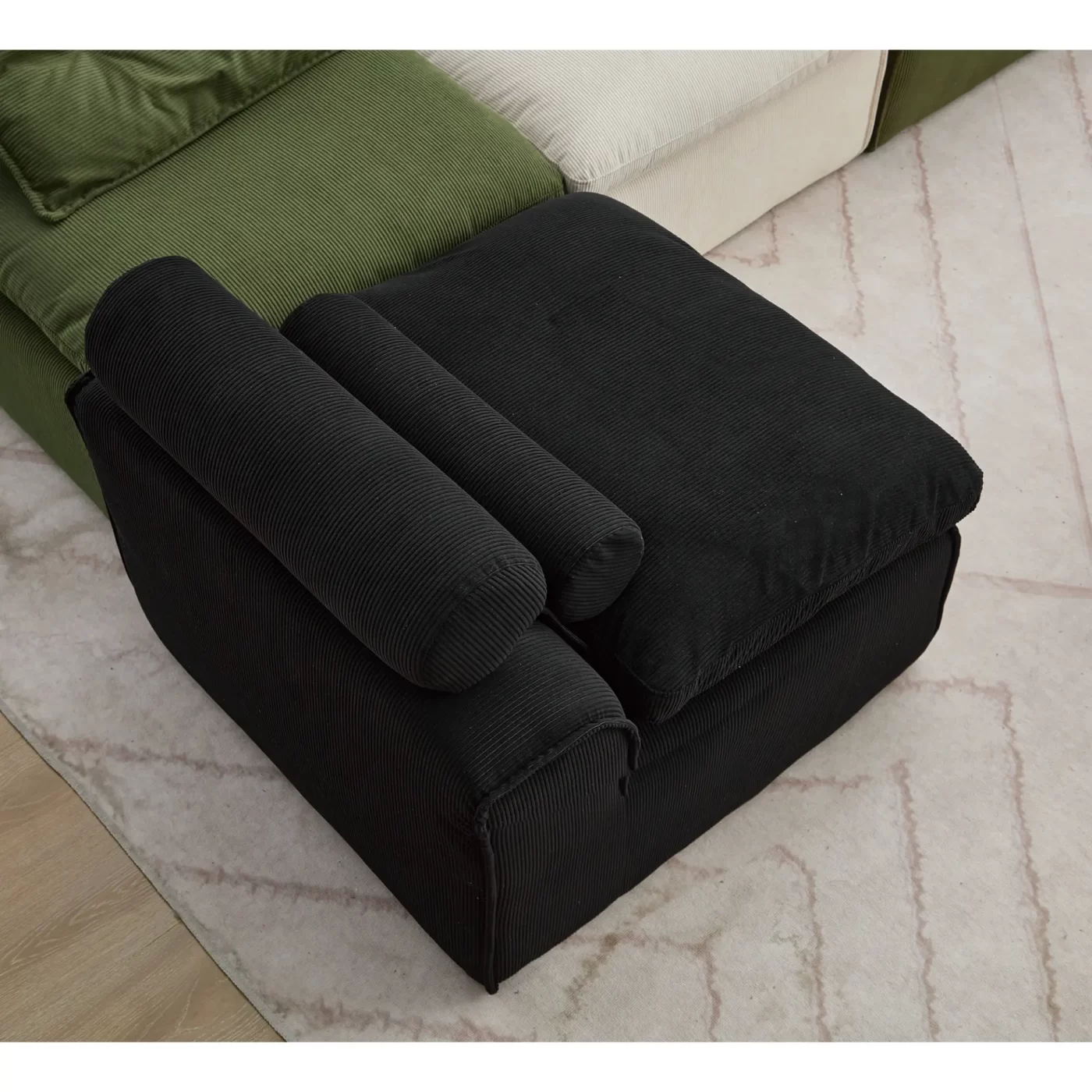 Modular Sofa,No Armrests,At will DIY,Corduroy ,Neck Pillow-Back Lounge Sofa Chair,Reading Nook, or Apartment Living, Lumbar Pillow,6 Seats,Upholstered,Black