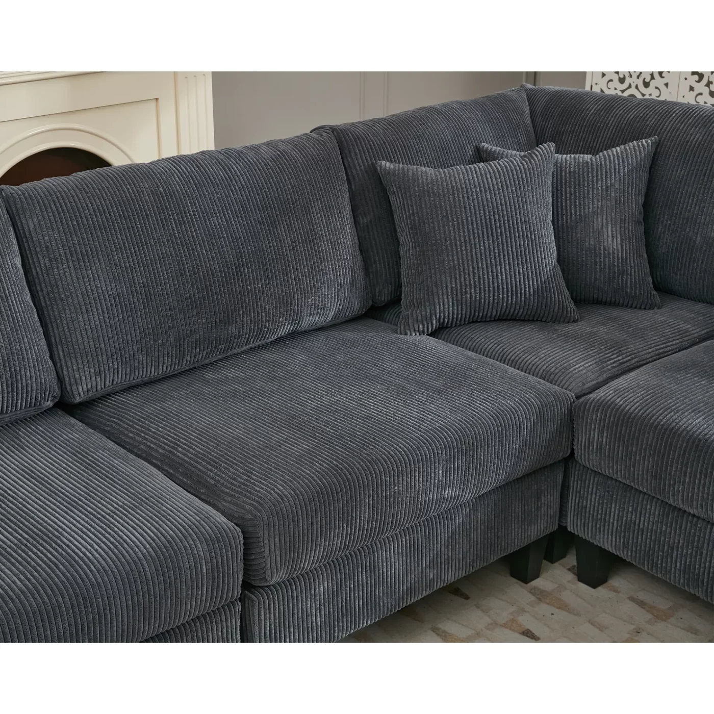 Oversized Modular Sectional Sofa Set, L Shaped Couch,Corduroy ,Upholstered,Deep Seat,,5 Seat,5 Throw pillow and 6 back cushion,Living Room, Apartment , Gray