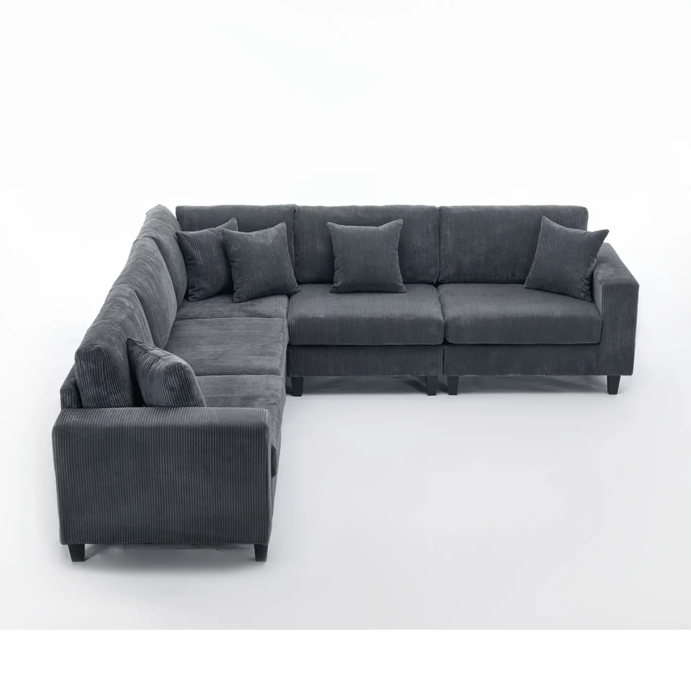 Oversized Modular Sectional Sofa Set, L Shaped Couch,Corduroy ,Upholstered,Deep Seat,,5 Seat,5 Throw pillow and 6 back cushion,Living Room, Apartment , Gray