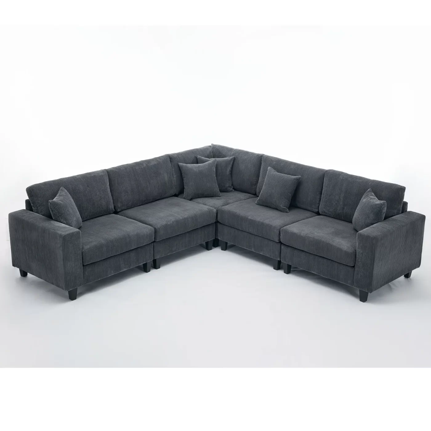 Oversized Modular Sectional Sofa Set, L Shaped Couch,Corduroy ,Upholstered,Deep Seat,,5 Seat,5 Throw pillow and 6 back cushion,Living Room, Apartment , Gray