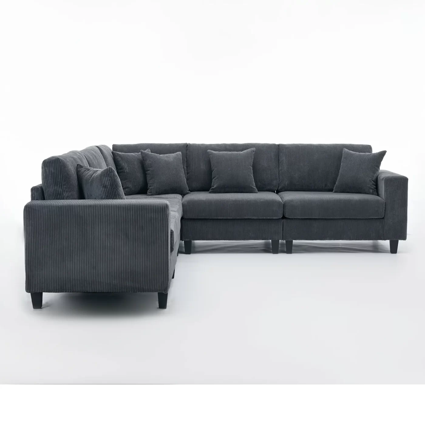 Oversized Modular Sectional Sofa Set, L Shaped Couch,Corduroy ,Upholstered,Deep Seat,,5 Seat,5 Throw pillow and 6 back cushion,Living Room, Apartment , Gray