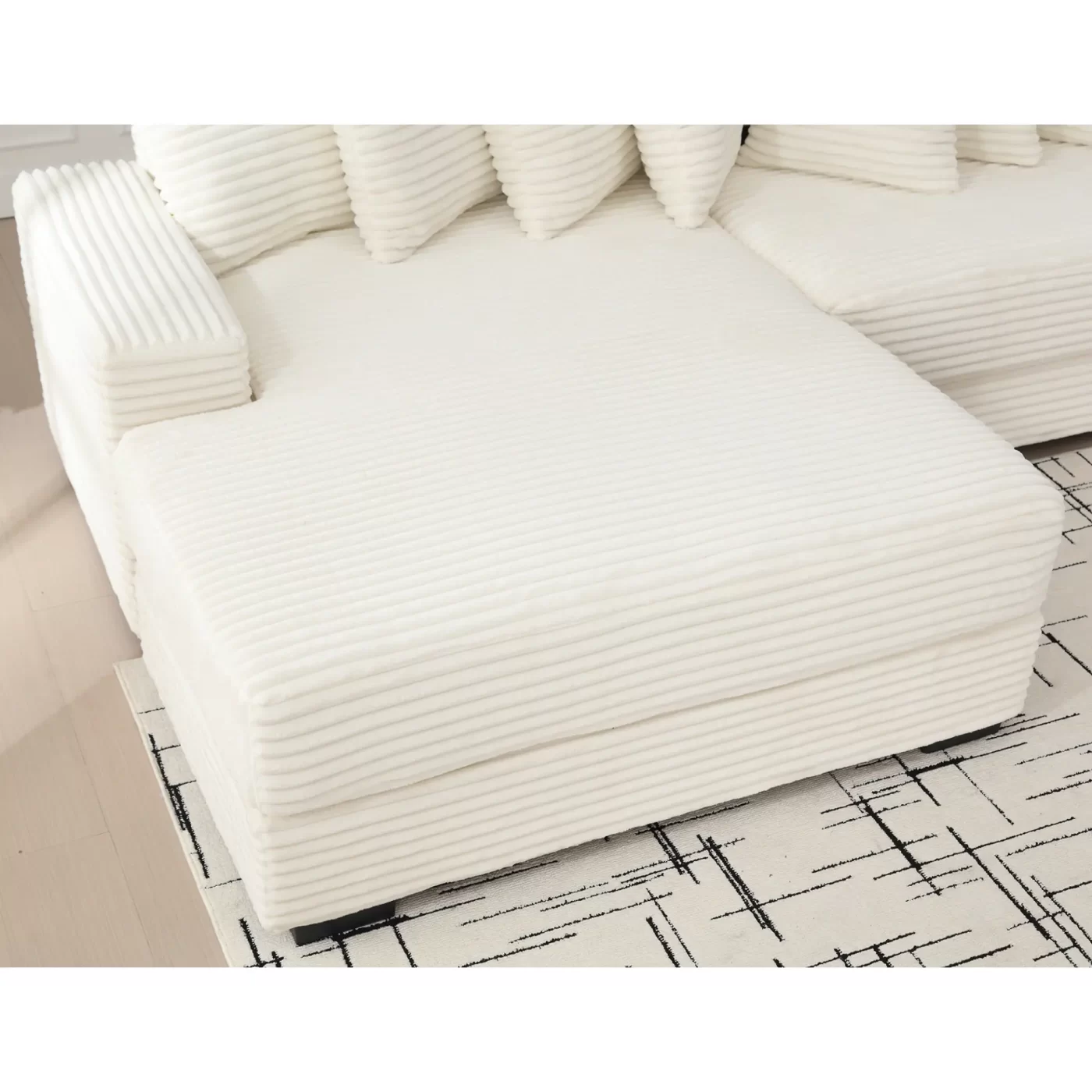 Oversized Two-Piece Couches, L Shaped Sofa, Corduroy, Left Chaise Daybed,with Armrests,Eight Throw Pillows,Corner Sofa,Easy To Assemble, Beige