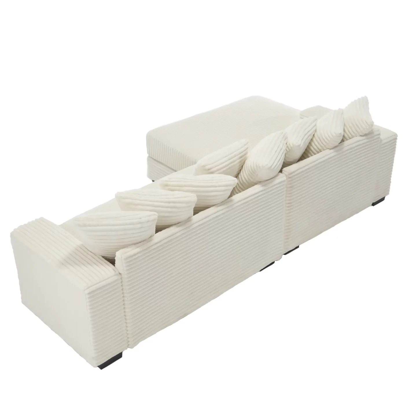 Oversized Two-Piece Couches, L Shaped Sofa, Corduroy, Left Chaise Daybed,with Armrests,Eight Throw Pillows,Corner Sofa,Easy To Assemble, Beige