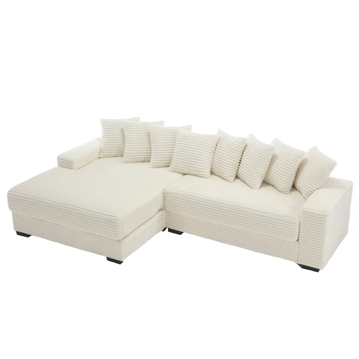 Oversized Two-Piece Couches, L Shaped Sofa, Corduroy, Left Chaise Daybed,with Armrests,Eight Throw Pillows,Corner Sofa,Easy To Assemble, Beige