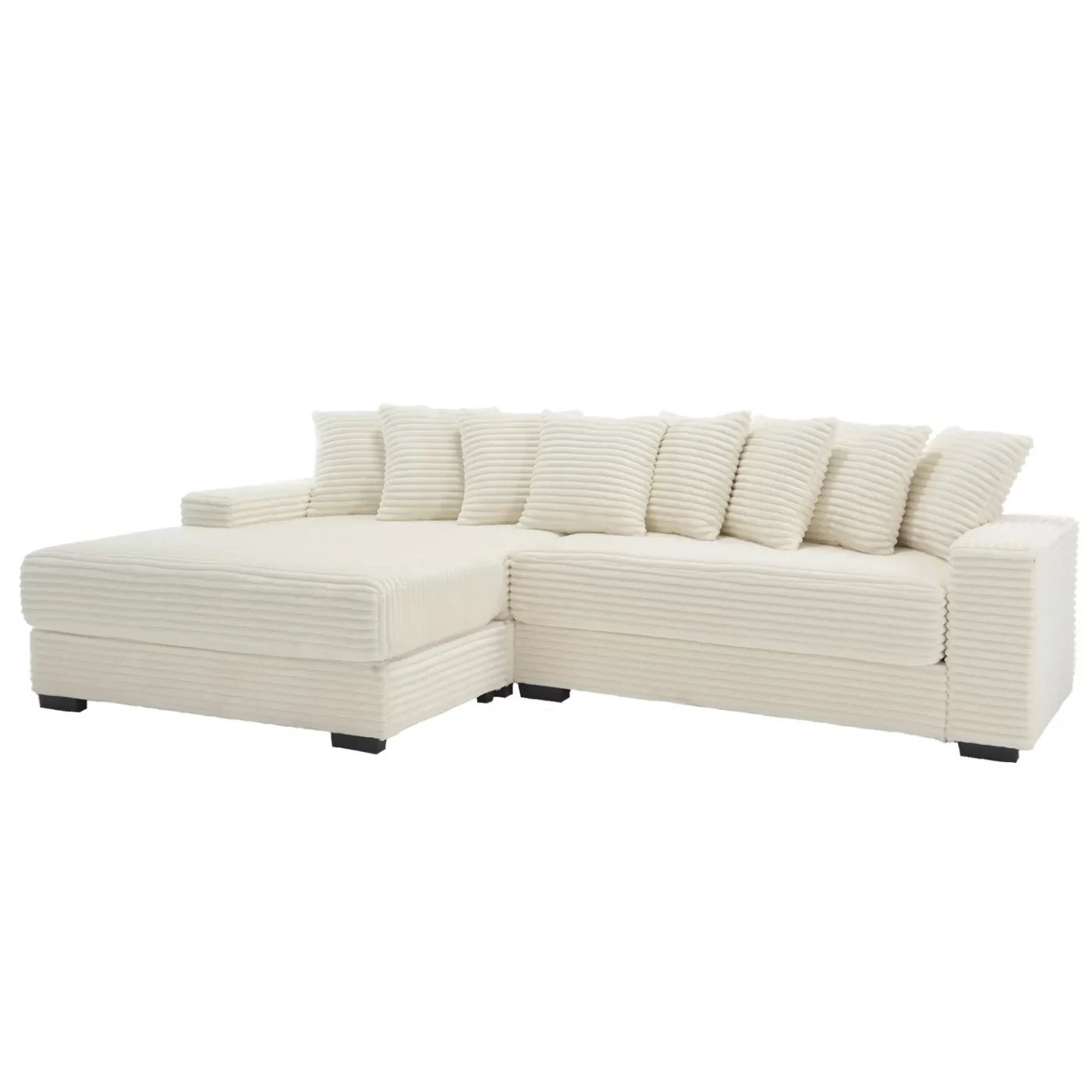 Oversized Two-Piece Couches, L Shaped Sofa, Corduroy, Left Chaise Daybed,with Armrests,Eight Throw Pillows,Corner Sofa,Easy To Assemble, Beige