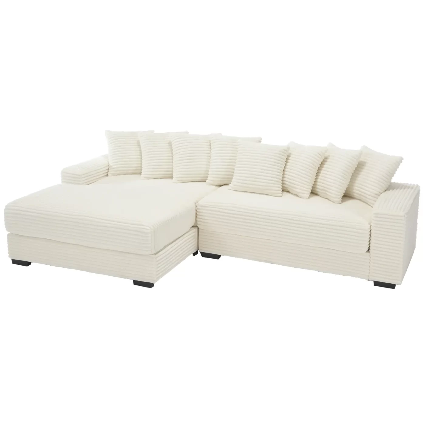 Oversized Two-Piece Couches, L Shaped Sofa, Corduroy, Left Chaise Daybed,with Armrests,Eight Throw Pillows,Corner Sofa,Easy To Assemble, Beige