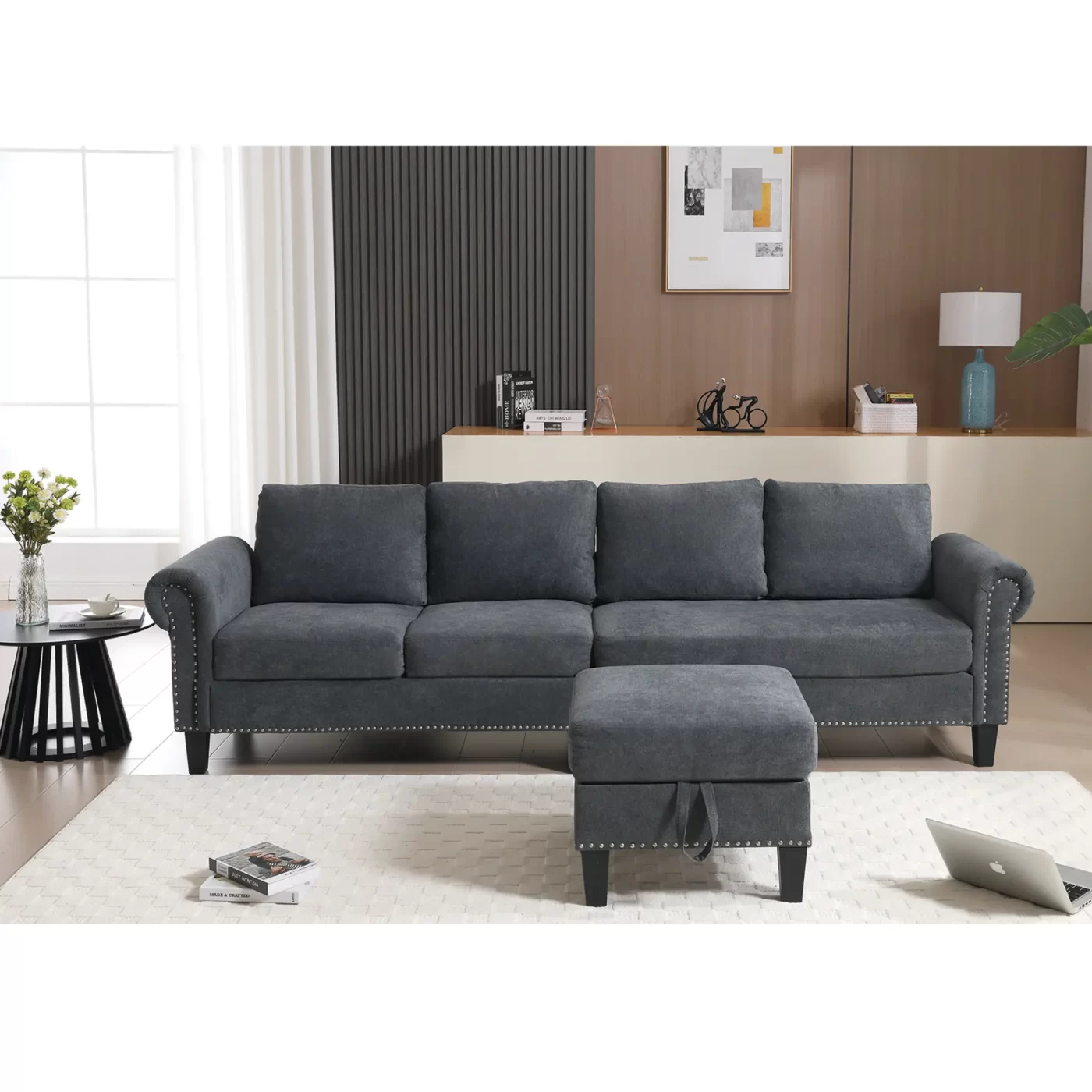 Convertible Sectional Sofa with Storage,L-shaped sofa,Four-seater sofa,Modern Linen Fabric Sectional Couches for Living Room,Gray