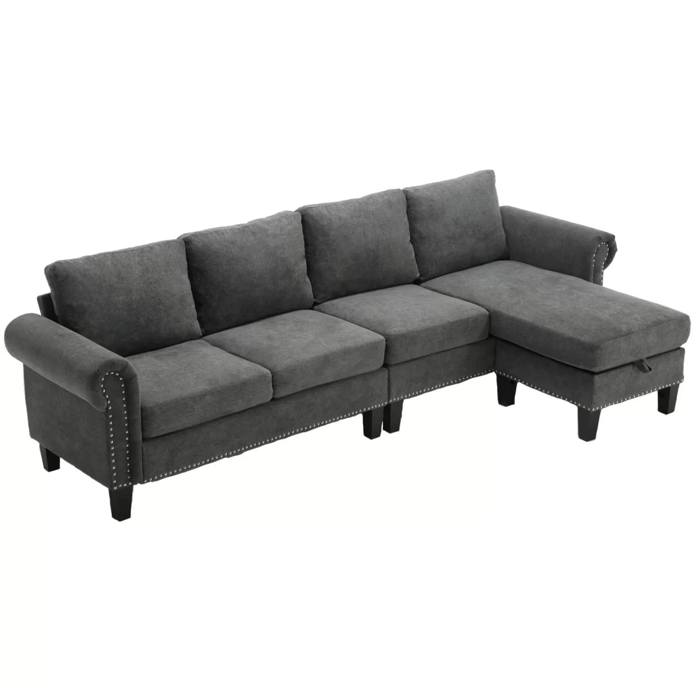 Convertible Sectional Sofa with Storage,L-shaped sofa,Four-seater sofa,Modern Linen Fabric Sectional Couches for Living Room,Gray