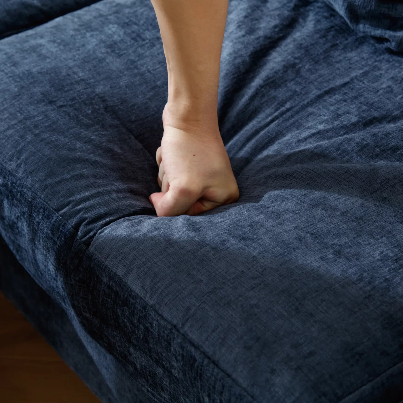 L Shaped Sectional Sofa , Convertible Storage Ottoman,Chenille ,Square Arm, Modern Tufted Couch ,3 Seater, And Nailhead,Blue