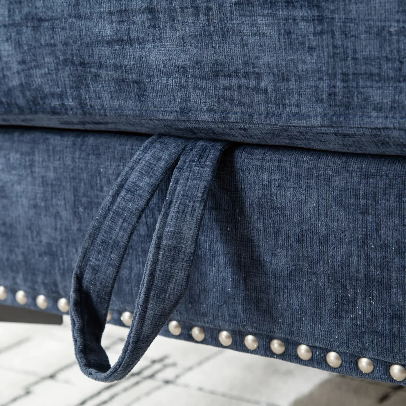 L Shaped Sectional Sofa , Convertible Storage Ottoman,Chenille ,Square Arm, Modern Tufted Couch ,3 Seater, And Nailhead,Blue