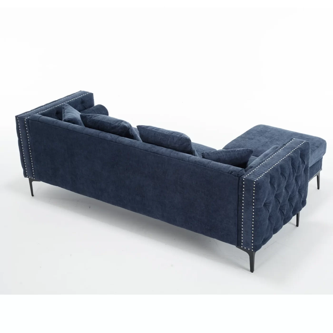 L Shaped Sectional Sofa , Convertible Storage Ottoman,Chenille ,Square Arm, Modern Tufted Couch ,3 Seater, And Nailhead,Blue