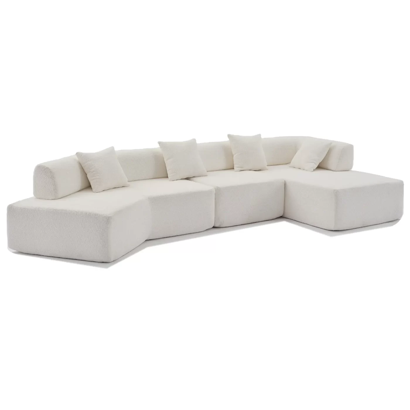 Modern Minimalist 140" L-Shape Couch ,No Assembly Required,Boucle,Modular Sofa ,Couch with Chaise,Free Combination Foam-Filled Sofa, 4 Seats,White