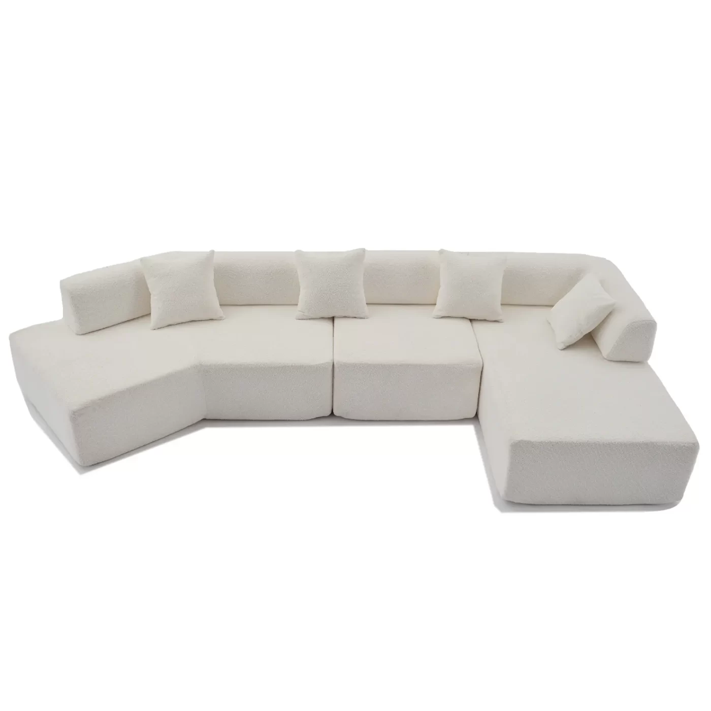 Modern Minimalist 140" L-Shape Couch ,No Assembly Required,Boucle,Modular Sofa ,Couch with Chaise,Free Combination Foam-Filled Sofa, 4 Seats,White