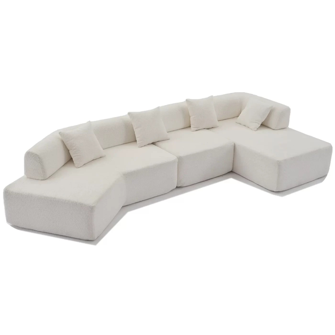 Modern Minimalist 140" L-Shape Couch ,No Assembly Required,Boucle,Modular Sofa ,Couch with Chaise,Free Combination Foam-Filled Sofa, 4 Seats,White