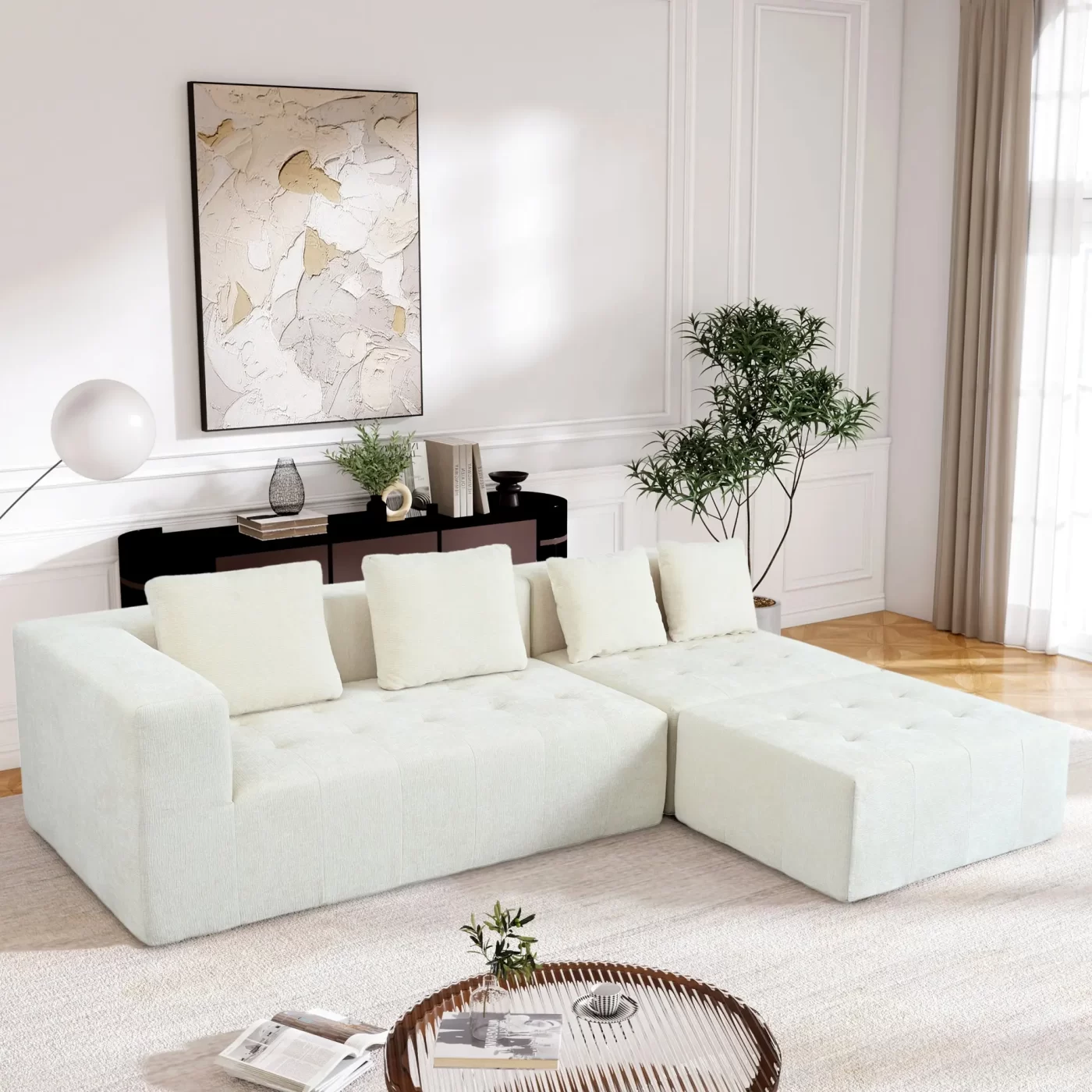 Modern Large Removable Modular Sofa, 3-Piece Set with Free Combination, Includes 4 Cushions, Ideal for Living Room, Bedroom, Apartment
