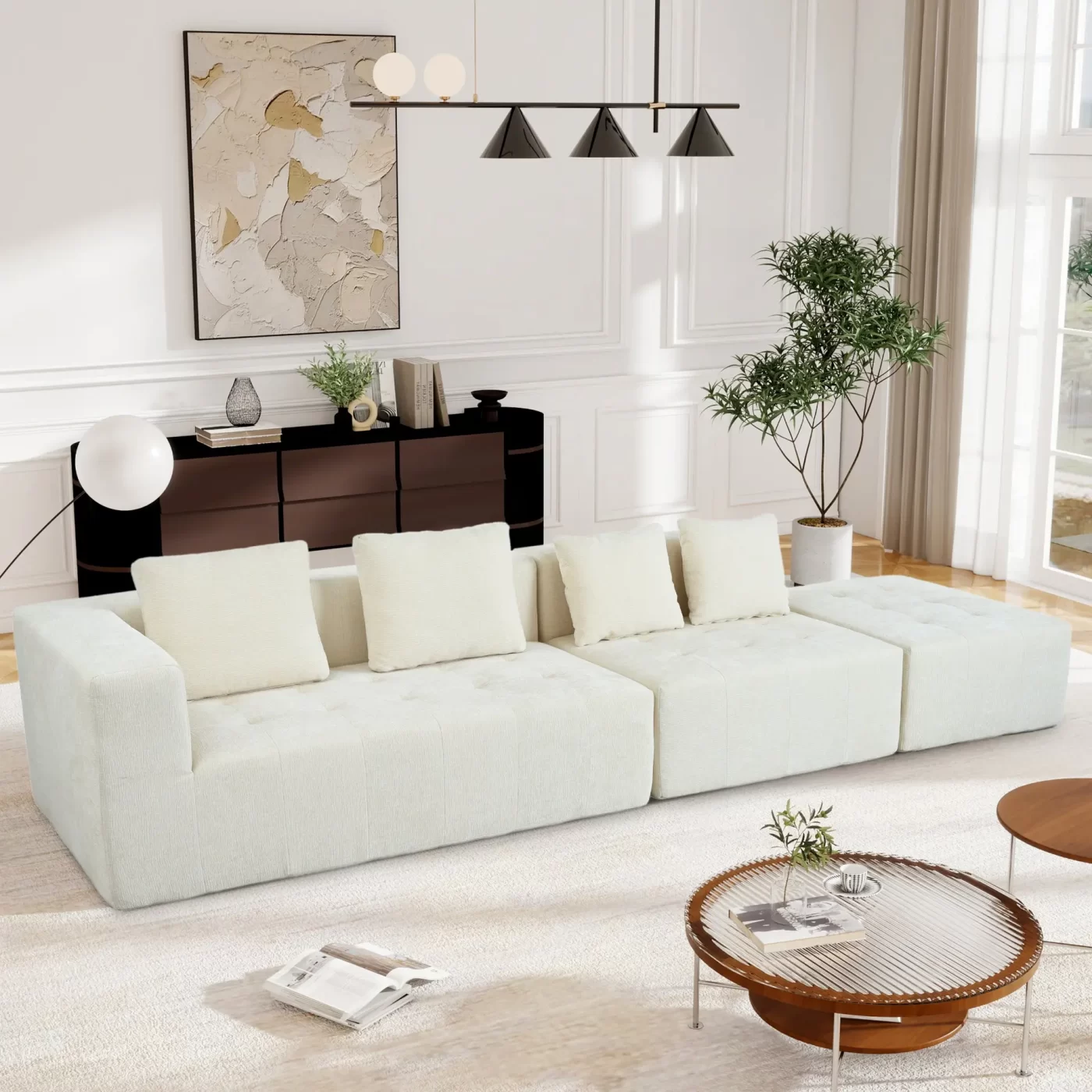 Modern Large Removable Modular Sofa, 3-Piece Set with Free Combination, Includes 4 Cushions, Ideal for Living Room, Bedroom, Apartment