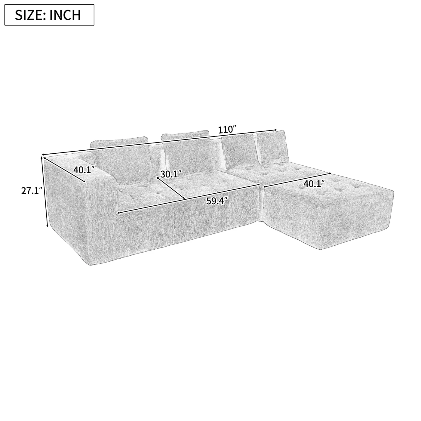 Modern Large Removable Modular Sofa, 3-Piece Set with Free Combination, Includes 4 Cushions, Ideal for Living Room, Bedroom, Apartment