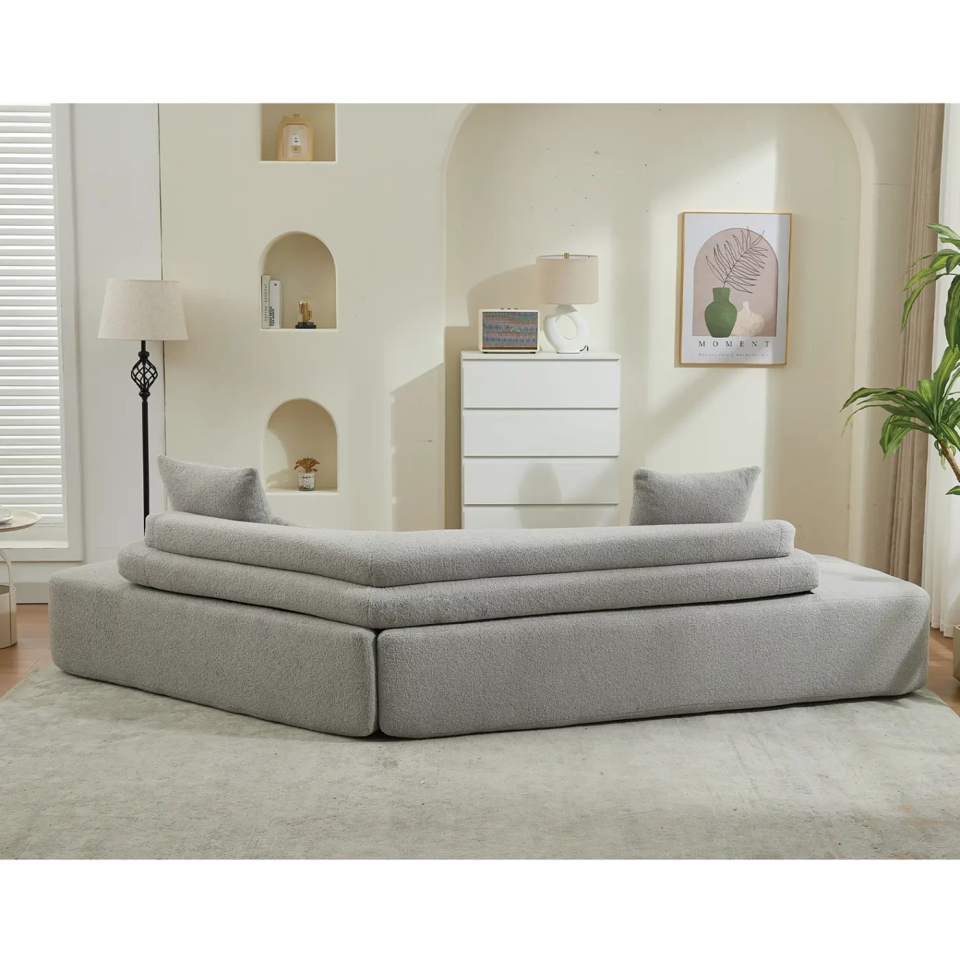 128"Minimalist Cloud Sectional Couch ,Modern Couches ,4-Seater ,No Assembly,Two modular sofa,Boucle Teddy Fabric, upholstered , anti-wrinkle fabric,Light Gray