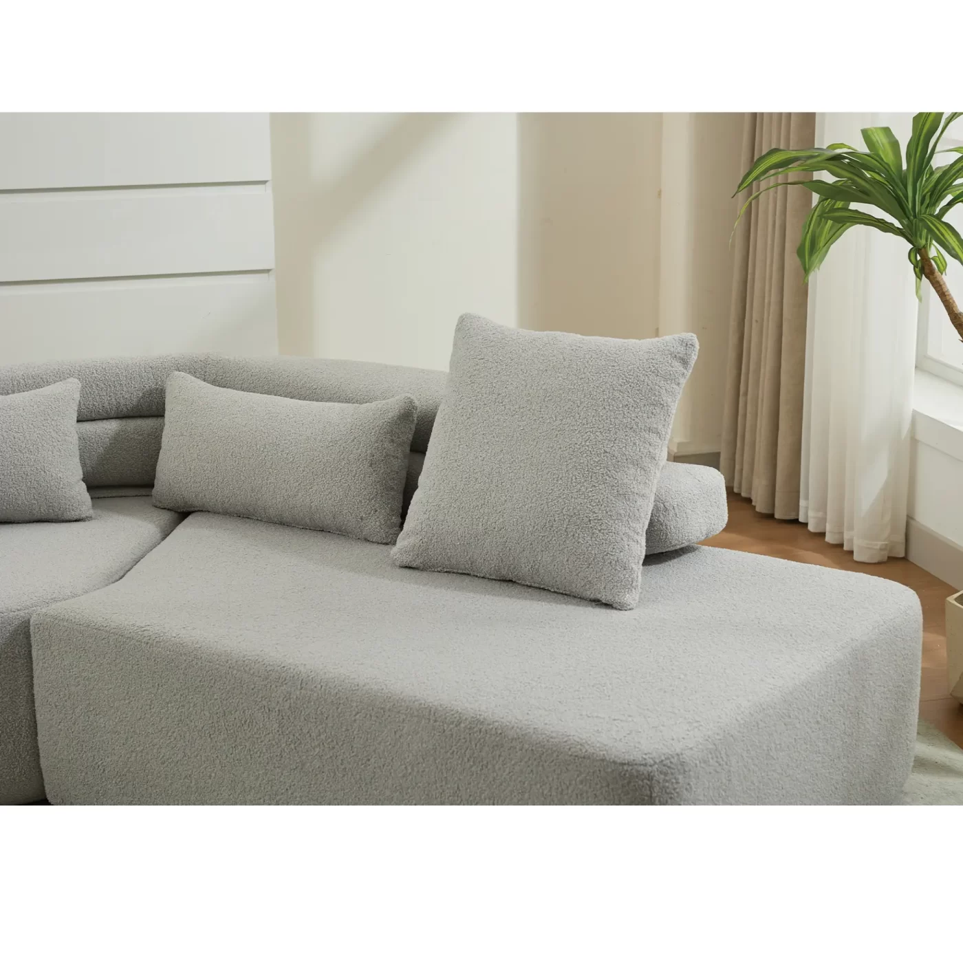 128"Minimalist Cloud Sectional Couch ,Modern Couches ,4-Seater ,No Assembly,Two modular sofa,Boucle Teddy Fabric, upholstered , anti-wrinkle fabric,Light Gray