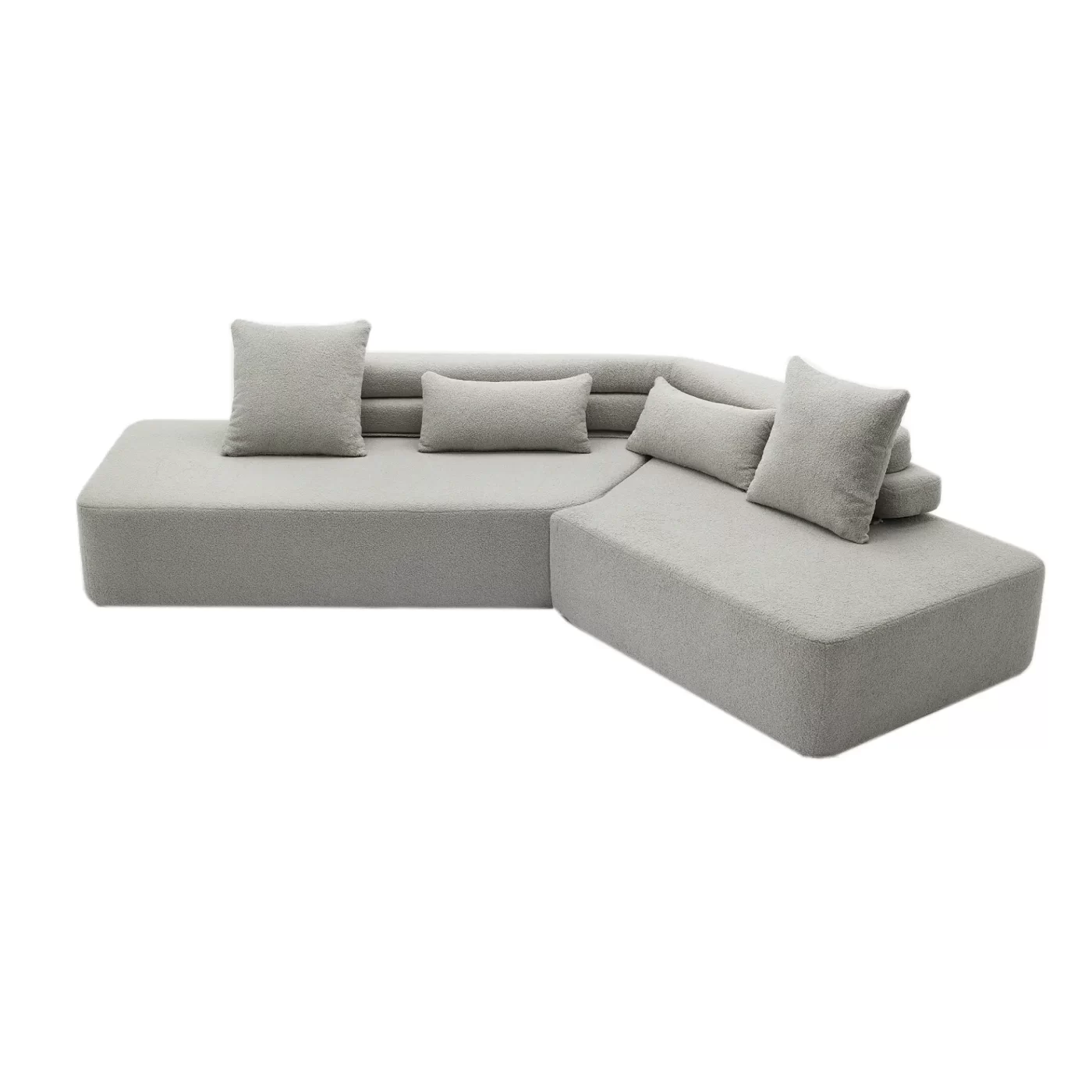 128"Minimalist Cloud Sectional Couch ,Modern Couches ,4-Seater ,No Assembly,Two modular sofa,Boucle Teddy Fabric, upholstered , anti-wrinkle fabric,Light Gray