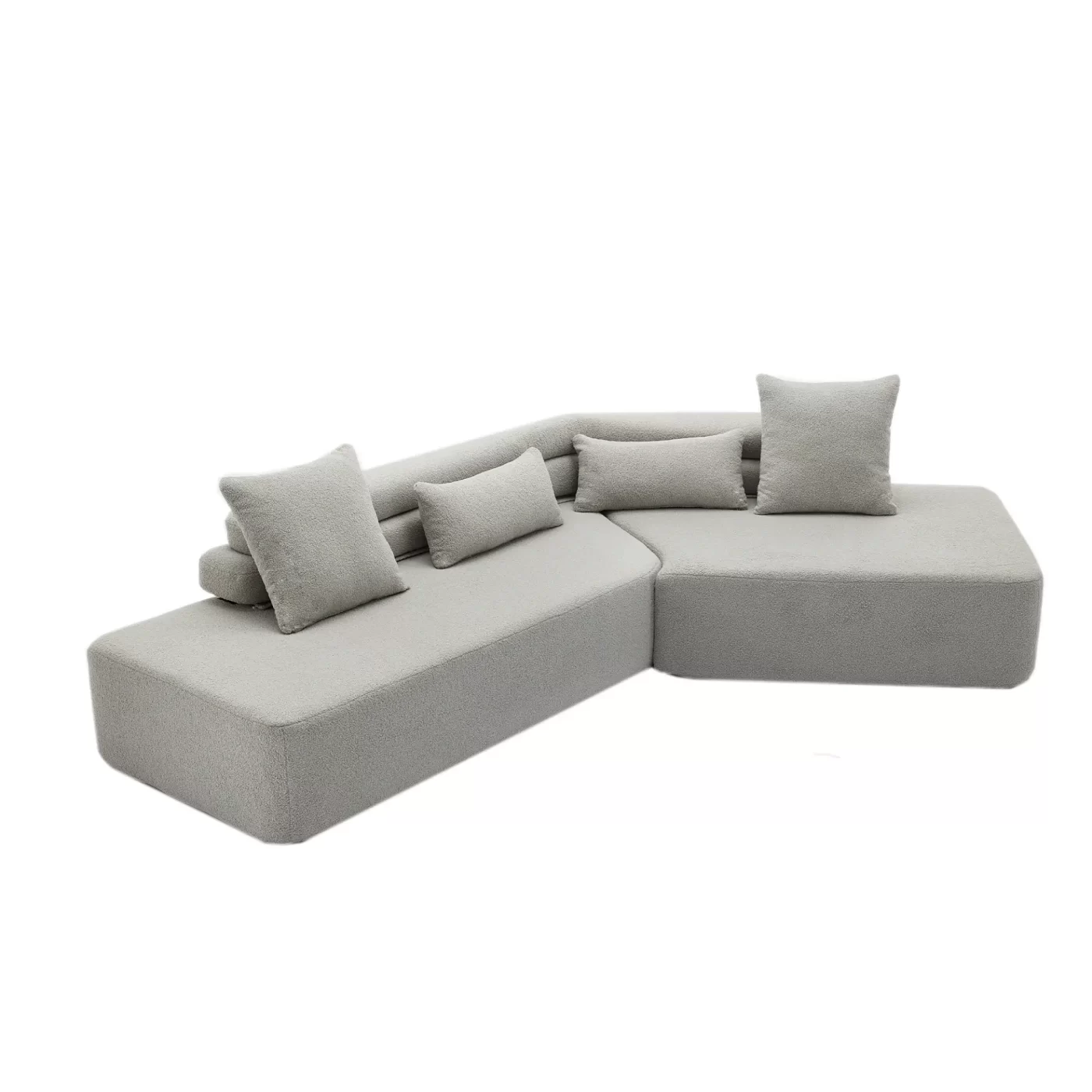 128"Minimalist Cloud Sectional Couch ,Modern Couches ,4-Seater ,No Assembly,Two modular sofa,Boucle Teddy Fabric, upholstered , anti-wrinkle fabric,Light Gray