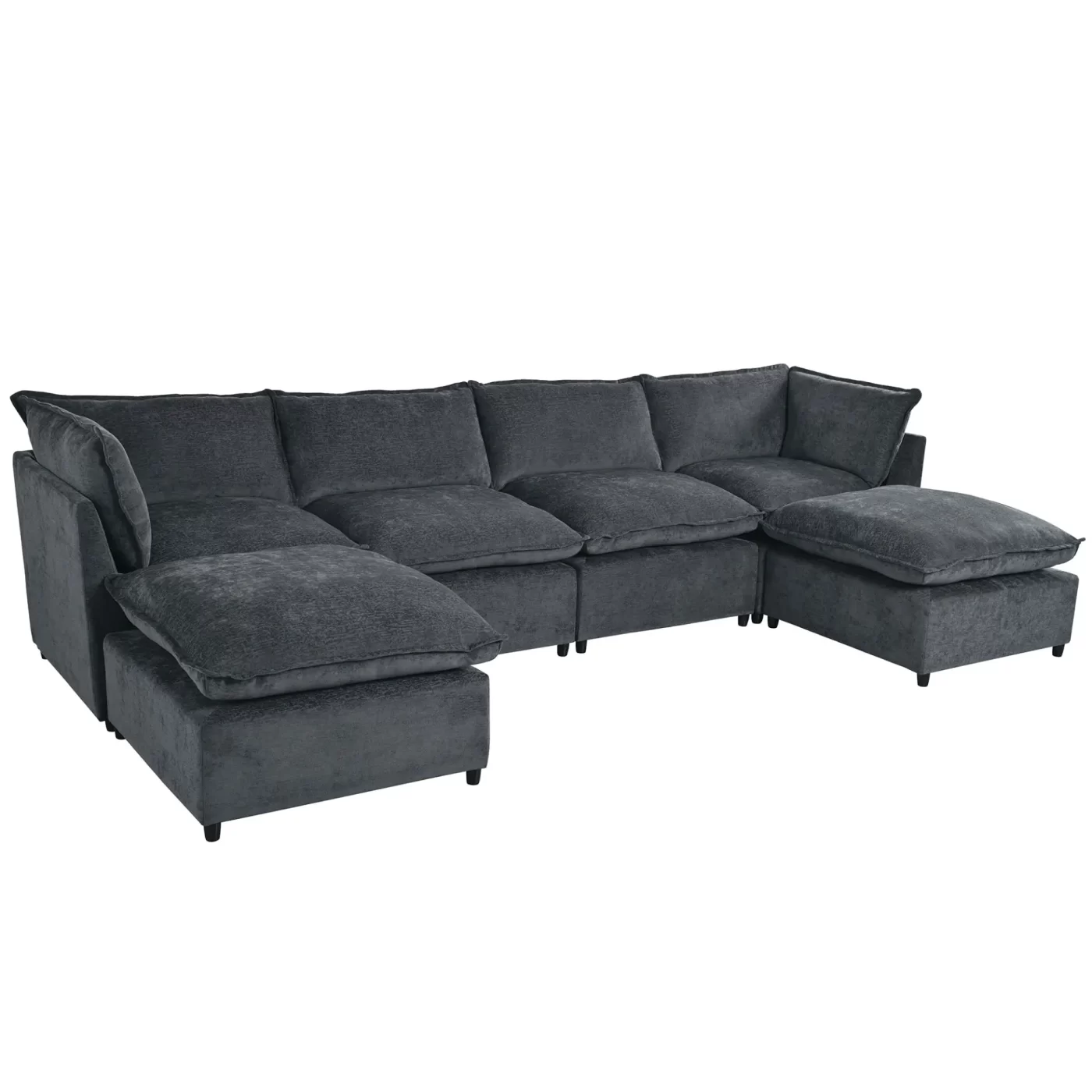 Modern Large U-Shape Sectional Sofa, 2 Large Chaise with Removable Ottomans, Convertible L-Shape Sectional Sofa with Stylish Piping Design,for Living Room,Spacious Space(Old SKU:WY000351AAE)