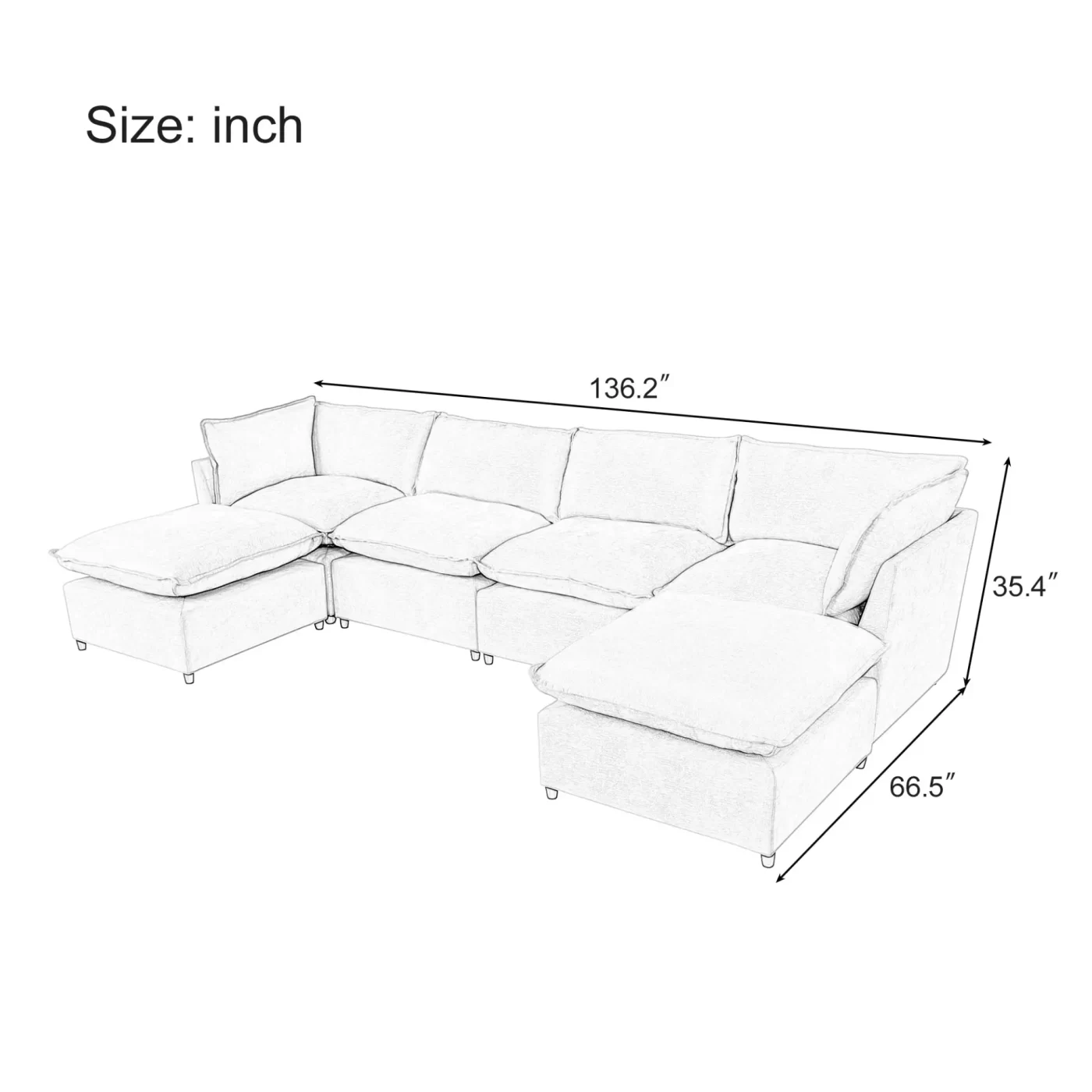 Modern Large U-Shape Sectional Sofa, 2 Large Chaise with Removable Ottomans, Convertible L-Shape Sectional Sofa with Stylish Piping Design,for Living Room,Spacious Space(Old SKU:WY000351AAE)