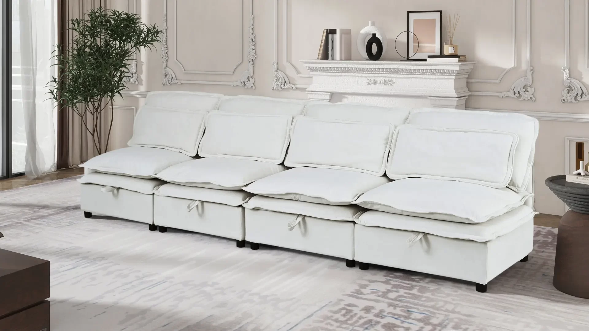 Double-Layer Cushion Modular Sofa, Freely Combinable, 4-Seater with Storage Function, Includes 4 Soft Cushions, Perfect for Living Rooms, Offices, and Apartments