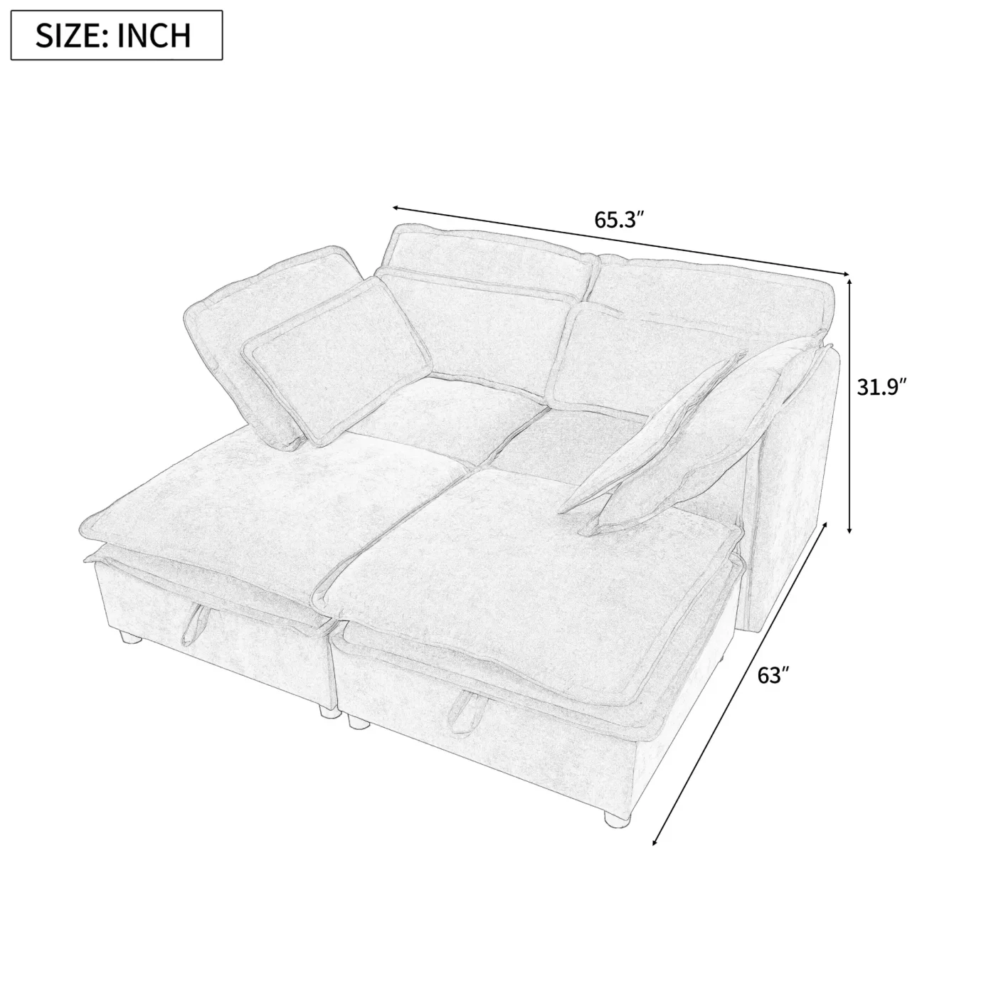 Double-Layer Cushion Modular Sofa, Freely Combinable, 4-Seater with Storage Function, Includes 4 Soft Cushions, Perfect for Living Rooms, Offices, and Apartments