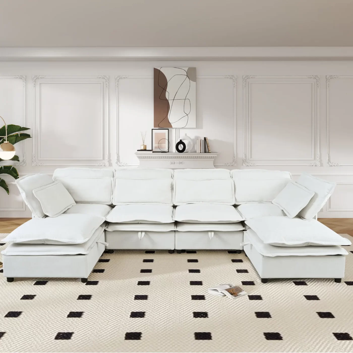 Double-Layer Cushion Modern Large U-Shaped Modular Sofa, Freely Combinable 6-Seater with Storage Function, Convertible to Sofa Bed, Perfect for Living Rooms, Offices, and Apartments