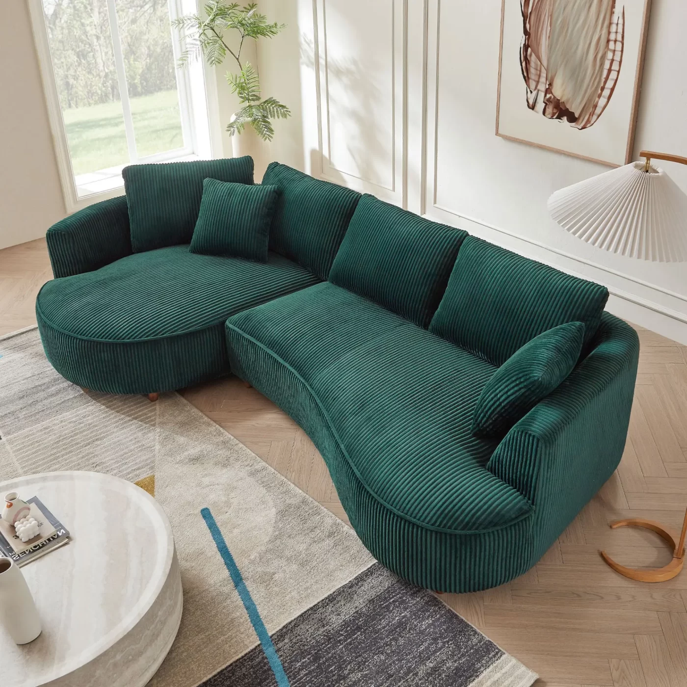 122.04 inch Oversized Sectional Sofa, Modern Couch with Chaise, Comfy Sofa Couch with Left Facing Chaise,Corduroy Sofa Green