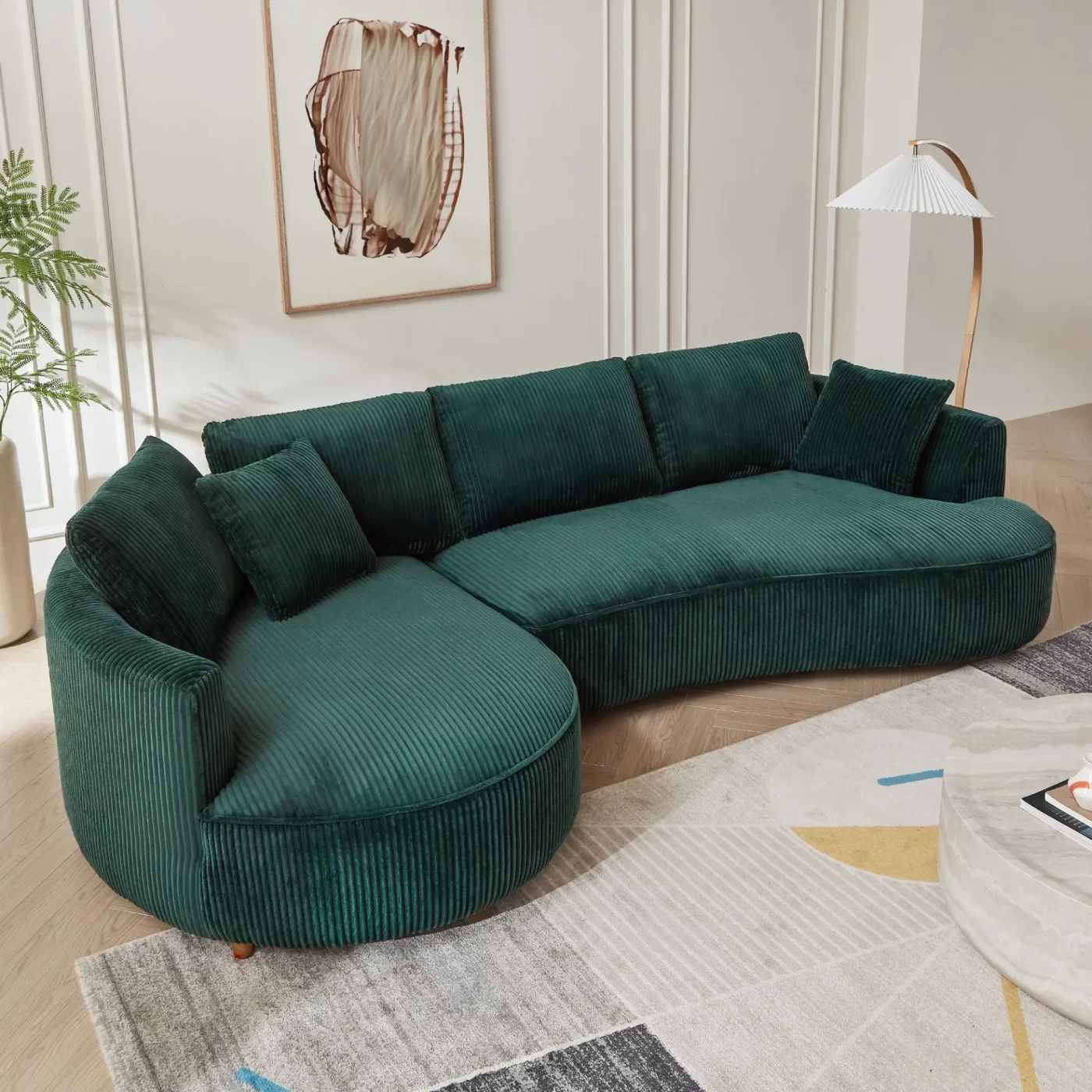 122.04 inch Oversized Sectional Sofa, Modern Couch with Chaise, Comfy Sofa Couch with Left Facing Chaise,Corduroy Sofa Green