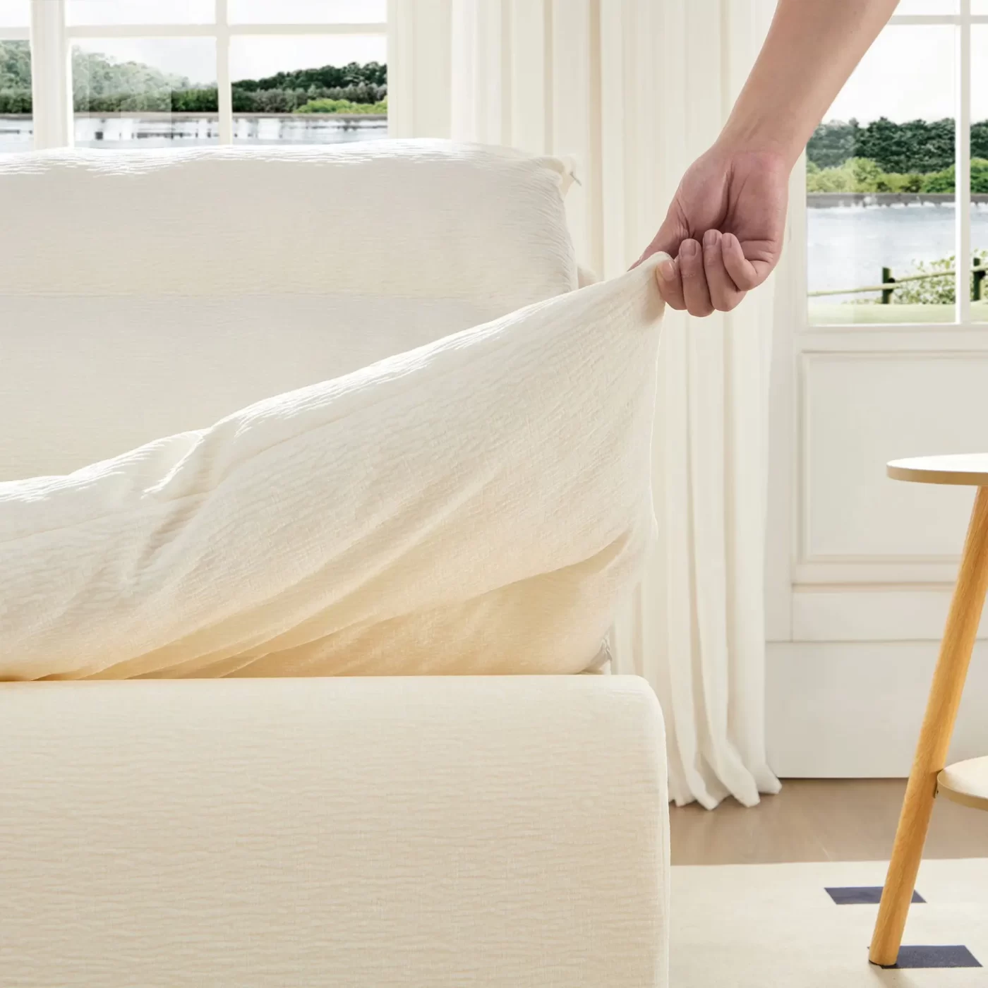 Accent Armless Chair Lazy Floor Seating, Leisure Accent Single Couch with Backrest Single Sofa Lounger for Living Room, Bedroom, Office, Single Seat, WHITE