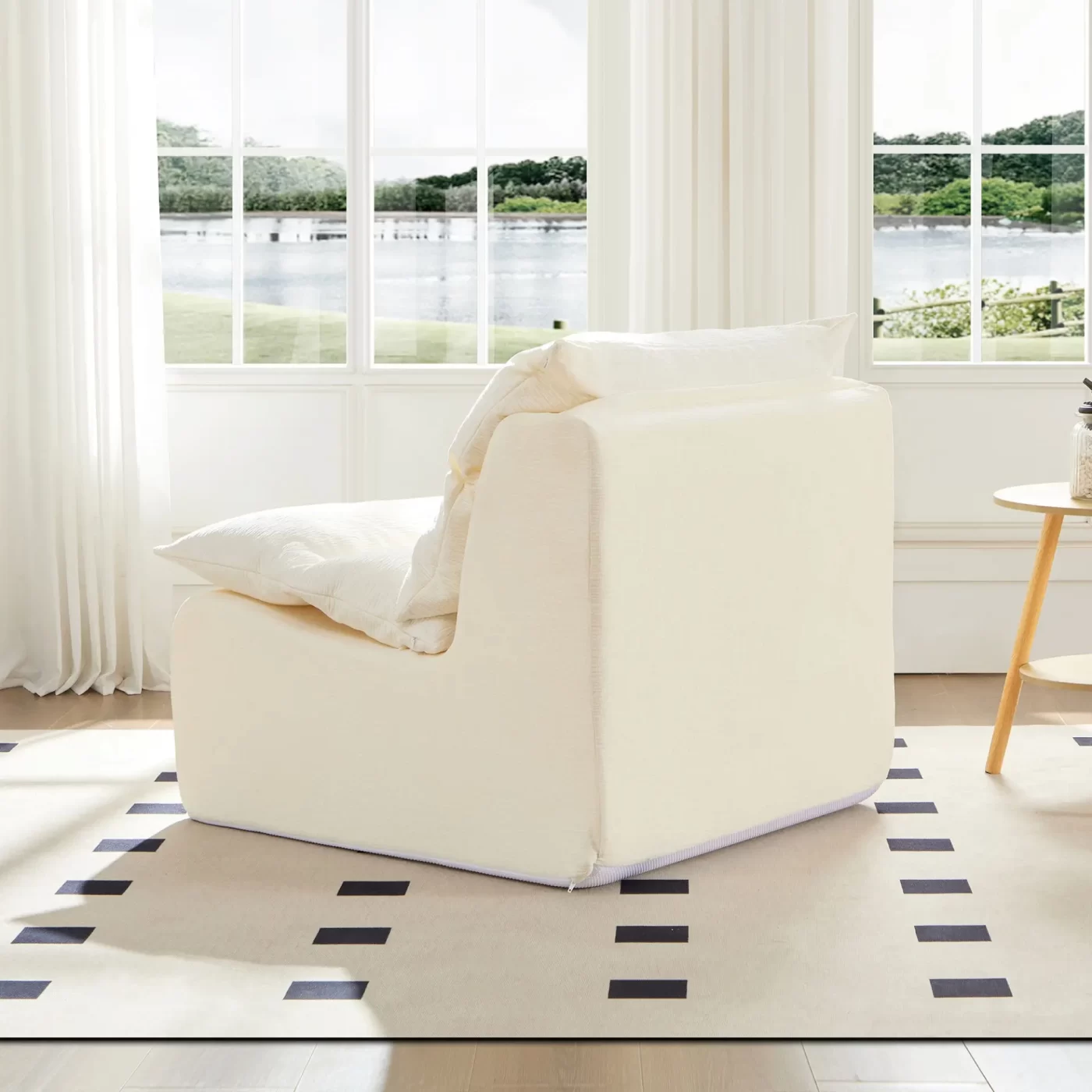 Accent Armless Chair Lazy Floor Seating, Leisure Accent Single Couch with Backrest Single Sofa Lounger for Living Room, Bedroom, Office, Single Seat, WHITE