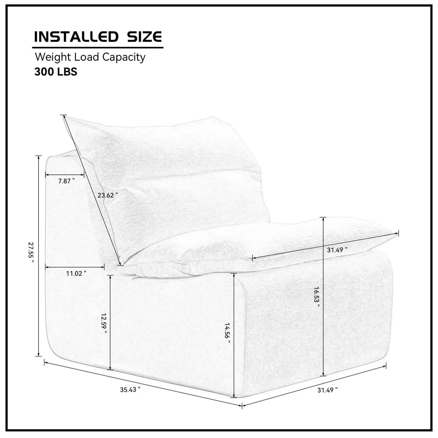 Accent Armless Chair Lazy Floor Seating, Leisure Accent Single Couch with Backrest Single Sofa Lounger for Living Room, Bedroom, Office, Single Seat, WHITE