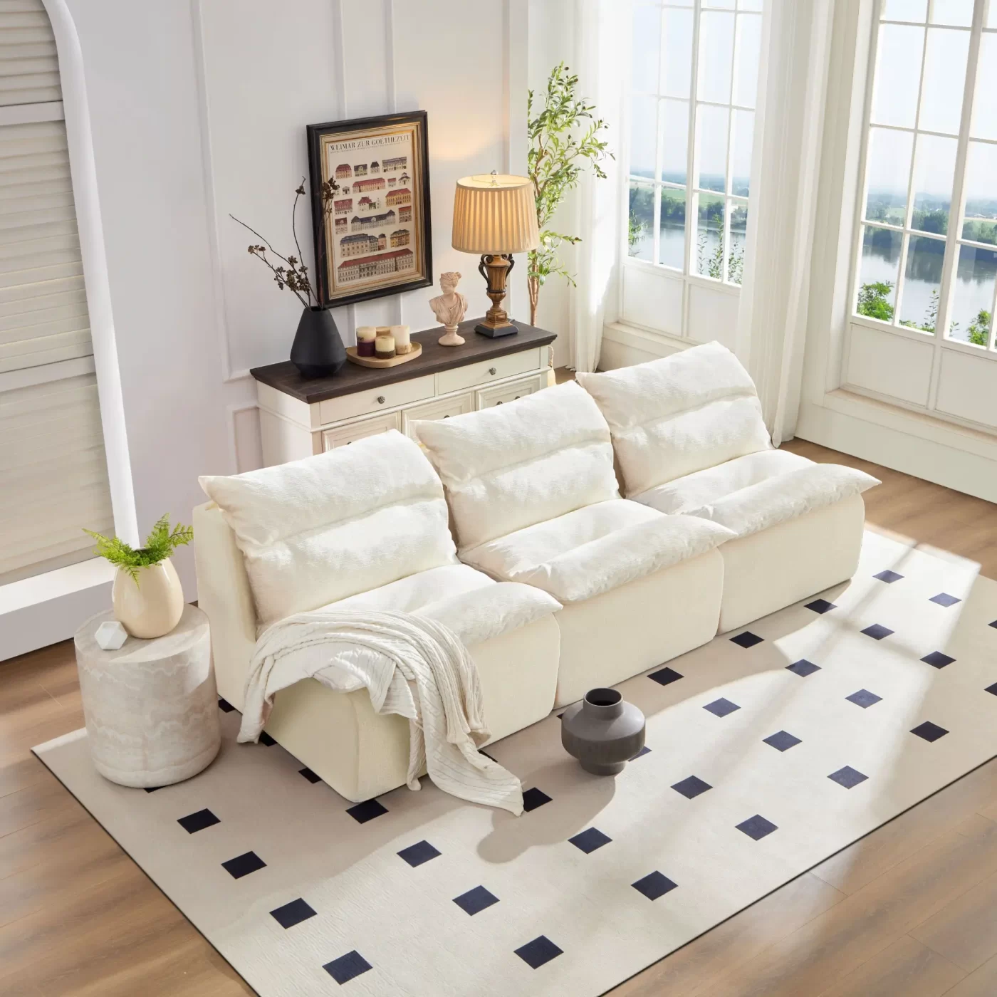 Accent Armless Chair Lazy Floor Seating, Leisure Accent Single Couch with Backrest Single Sofa Lounger for Living Room, Bedroom, Office, Single Seat, WHITE