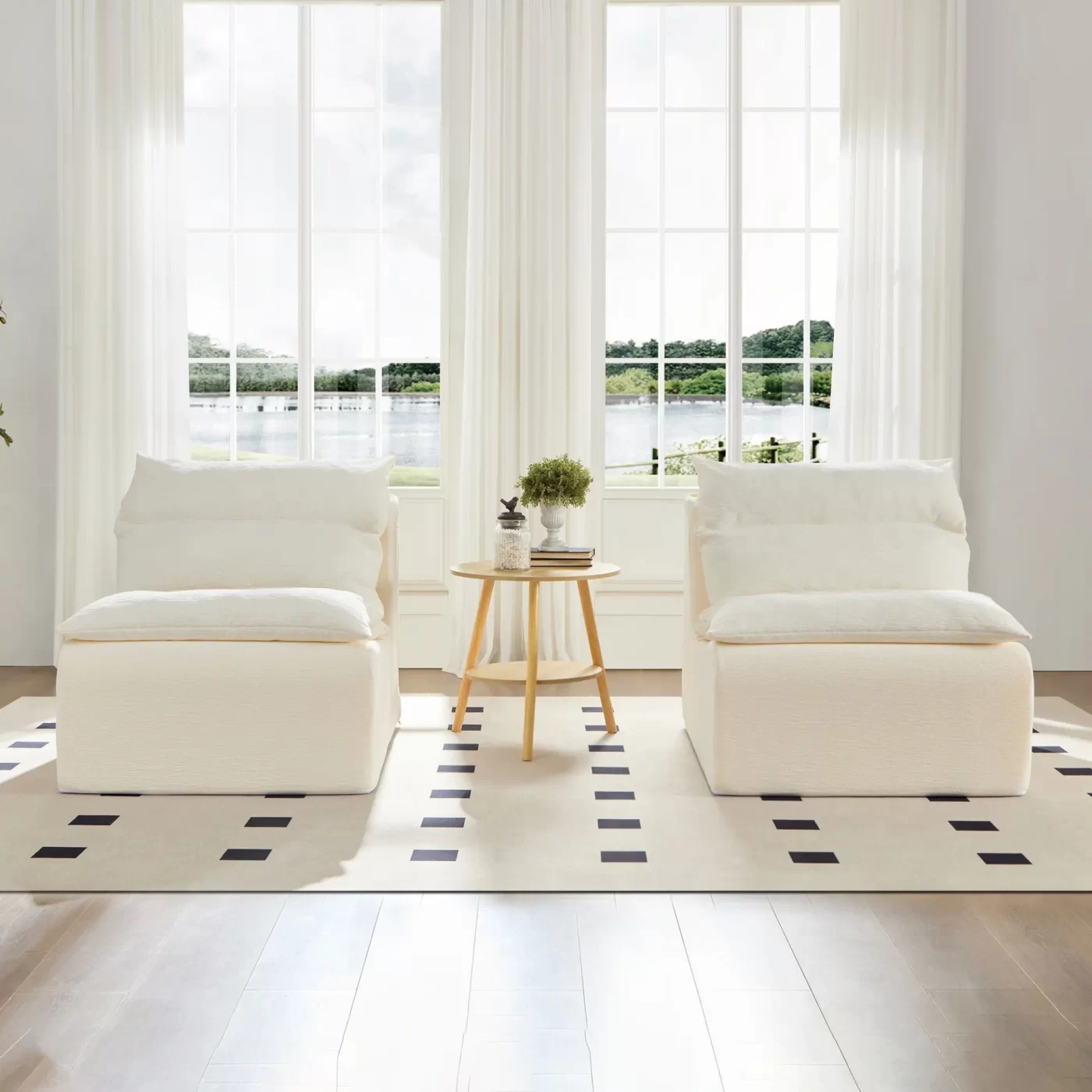 Accent Armless Chair Lazy Floor Seating, Leisure Accent Single Couch with Backrest Single Sofa Lounger for Living Room, Bedroom, Office, Single Seat, WHITE