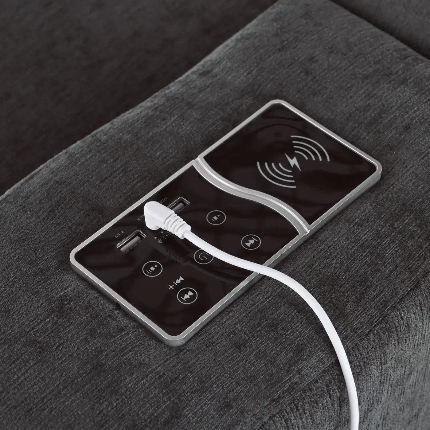 Upholstered Modular Sofa with with Storage Space, USB Charge Ports,Wireless Charging and Built-in Bluetooth Speaker in Arm,Sectional sofa for Living Room Apartment.[old sku:WY000317AAE]