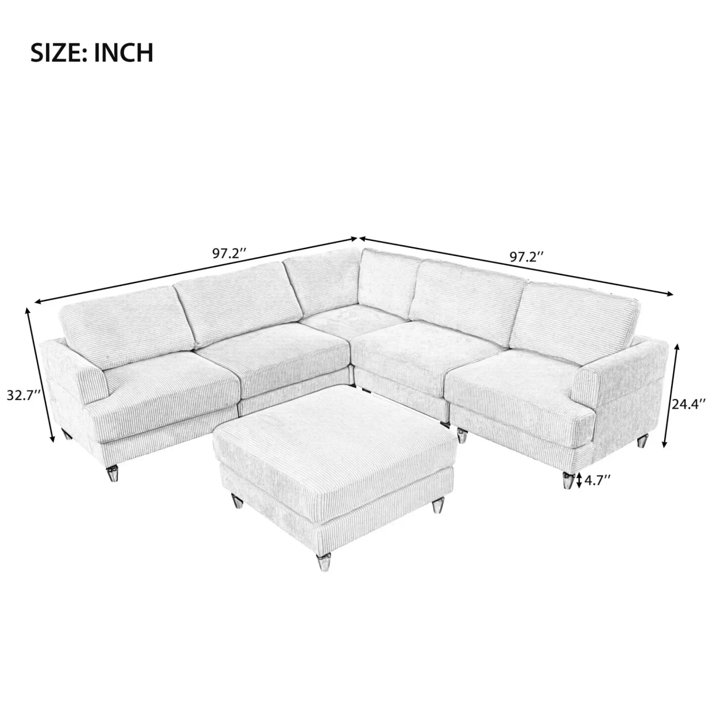 Modular Sectional Sofa with Ottoman L Shaped Corner Sectional for Living Room, Office, Spacious Space(old sku: WY000373AAA)