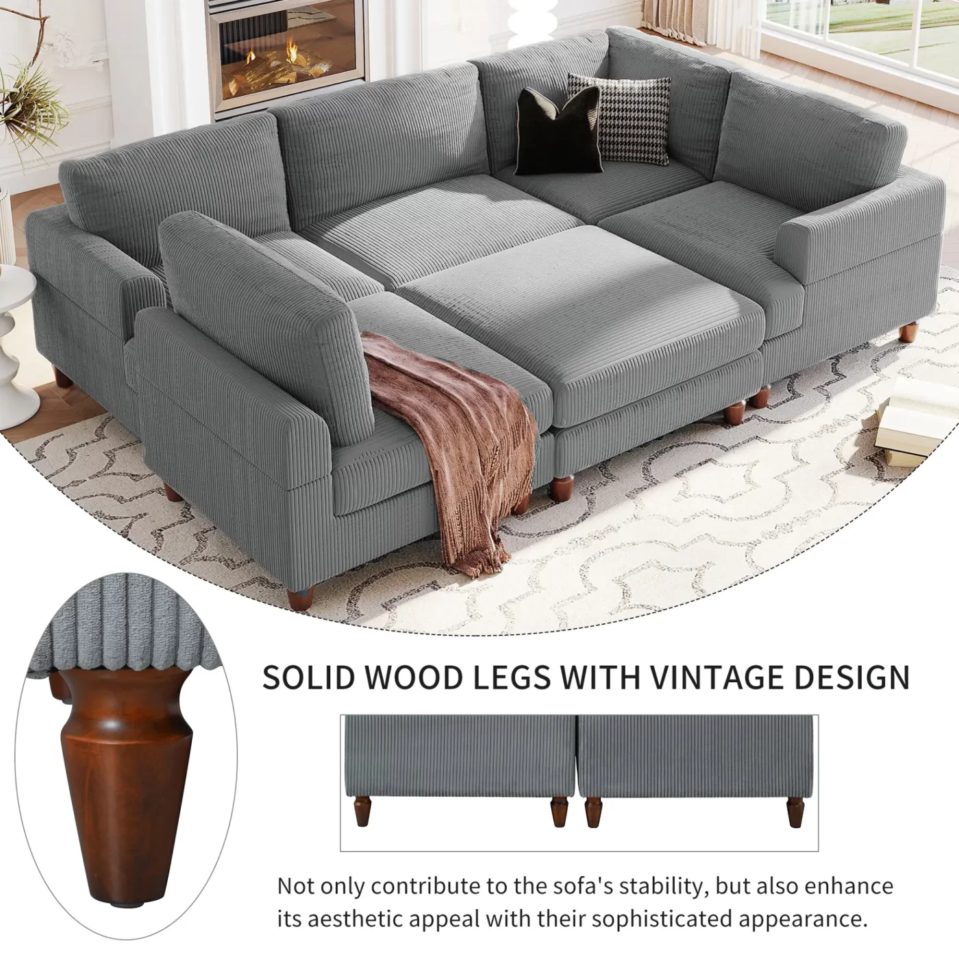Modular Sectional Sofa with Ottoman L Shaped Corner Sectional for Living Room, Office, Spacious Space(old sku: WY000373AAE)