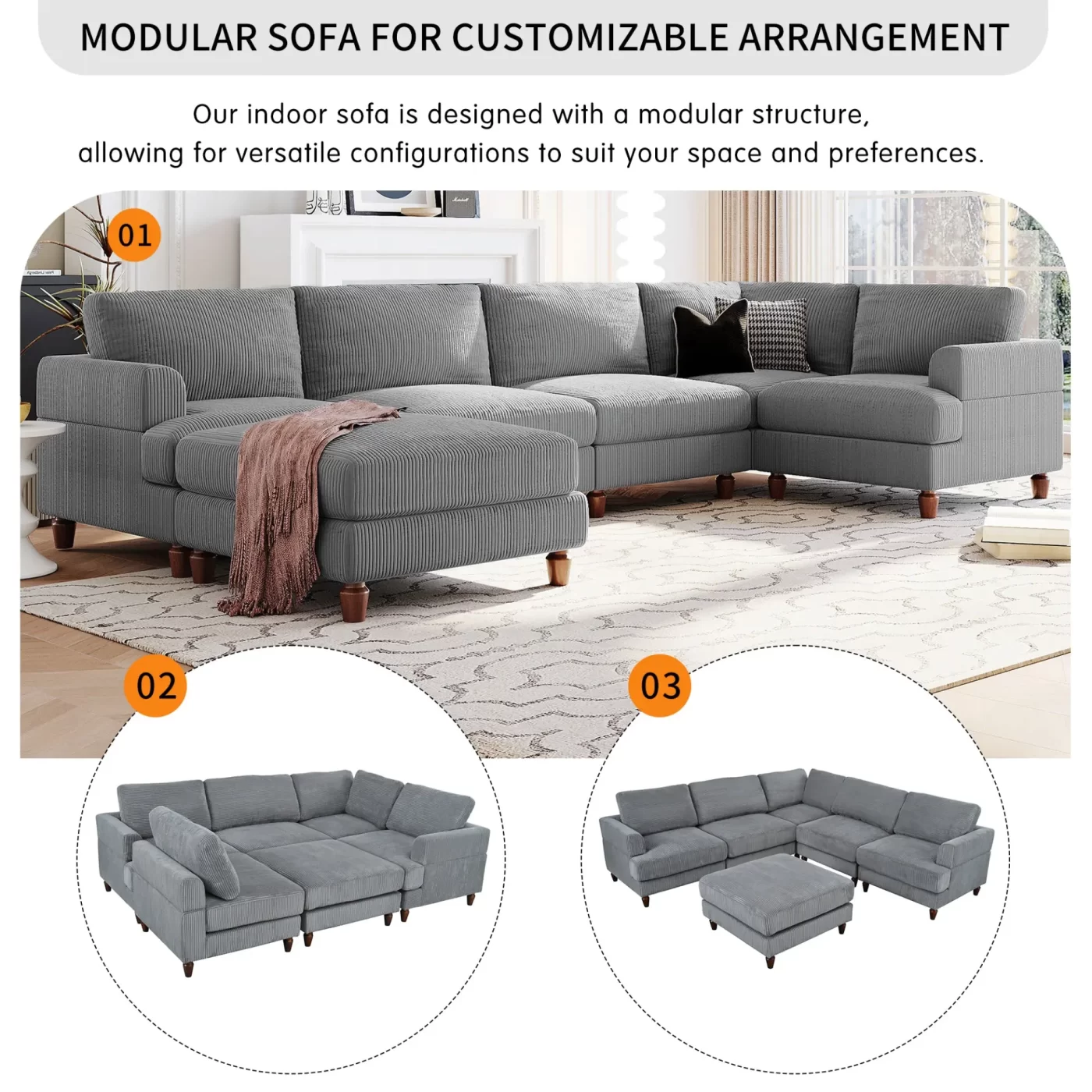 Modular Sectional Sofa with Ottoman L Shaped Corner Sectional for Living Room, Office, Spacious Space(old sku: WY000373AAE)