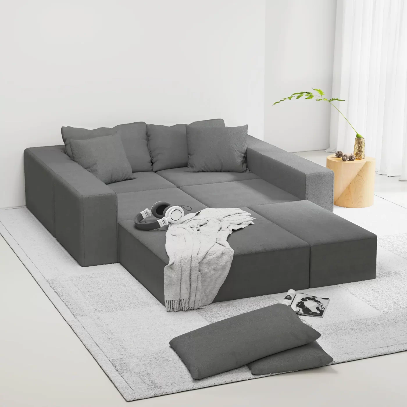 Modern Upholstered Sectional Sofa Couch Set,Modular 132" L Shaped Sectional Living Room Sofa Set With 6 Pillows,Free Combination Sofa Couch for Living Room,Bedroom