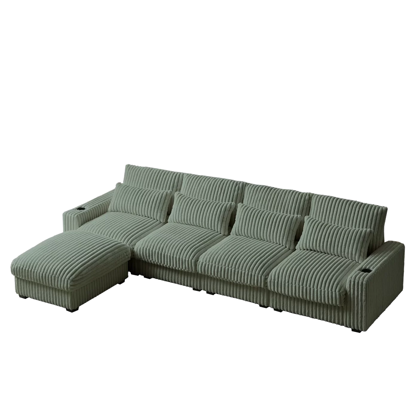 126-inch Corduroy With Cup Holder Super Large L-Shaped Sofa, Movable Footrest, Four Waist Pillows And Four Back Cushion, With USB Port And Type-C Port